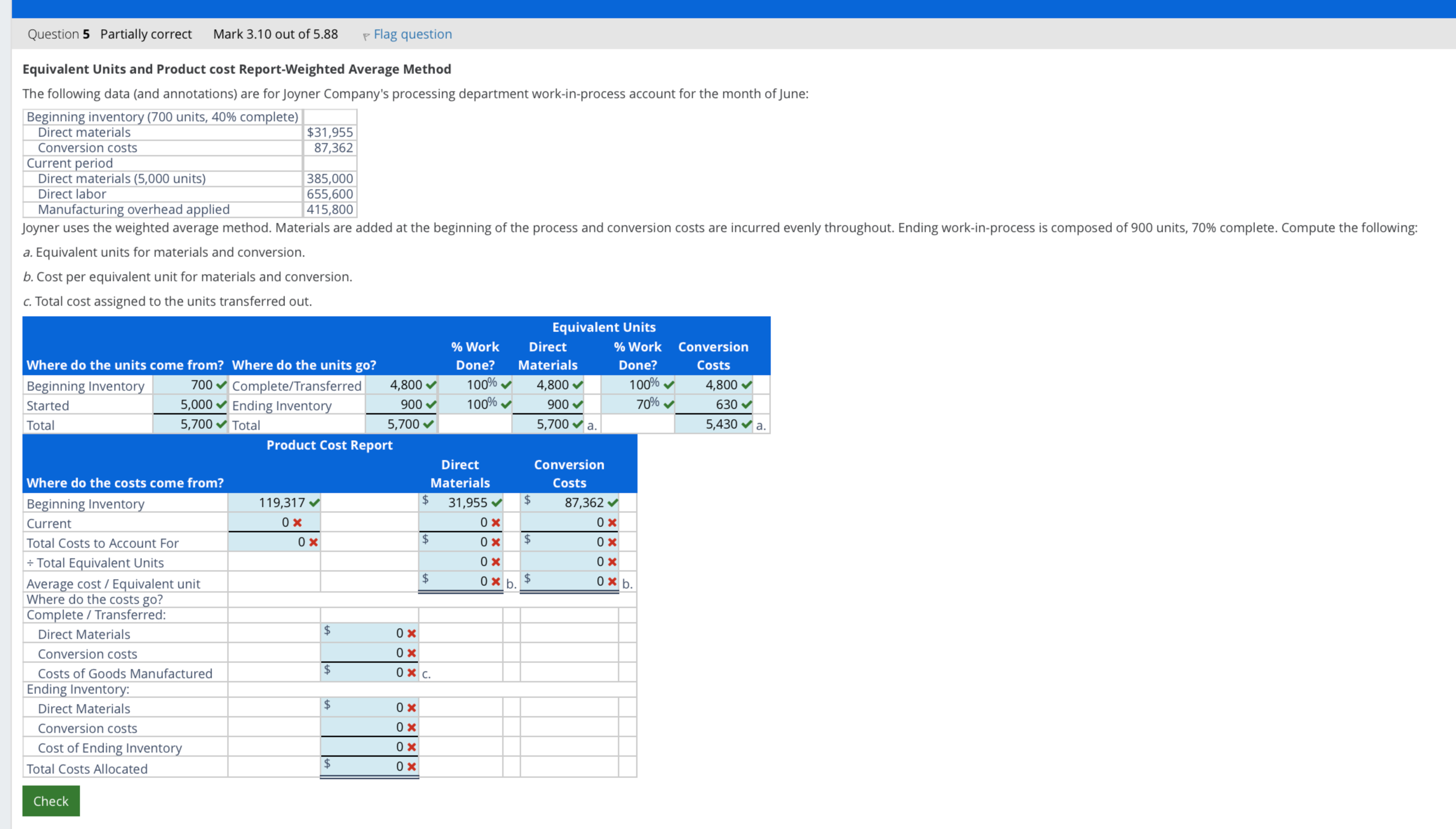  Equivalent Units and Product cost Report-Weighted Average Method The following data
