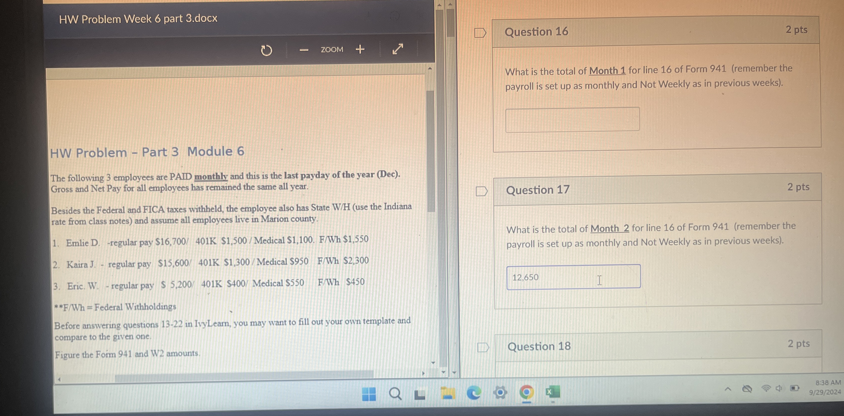 HW Problem - Part 3 Module 6 The following 3 employees