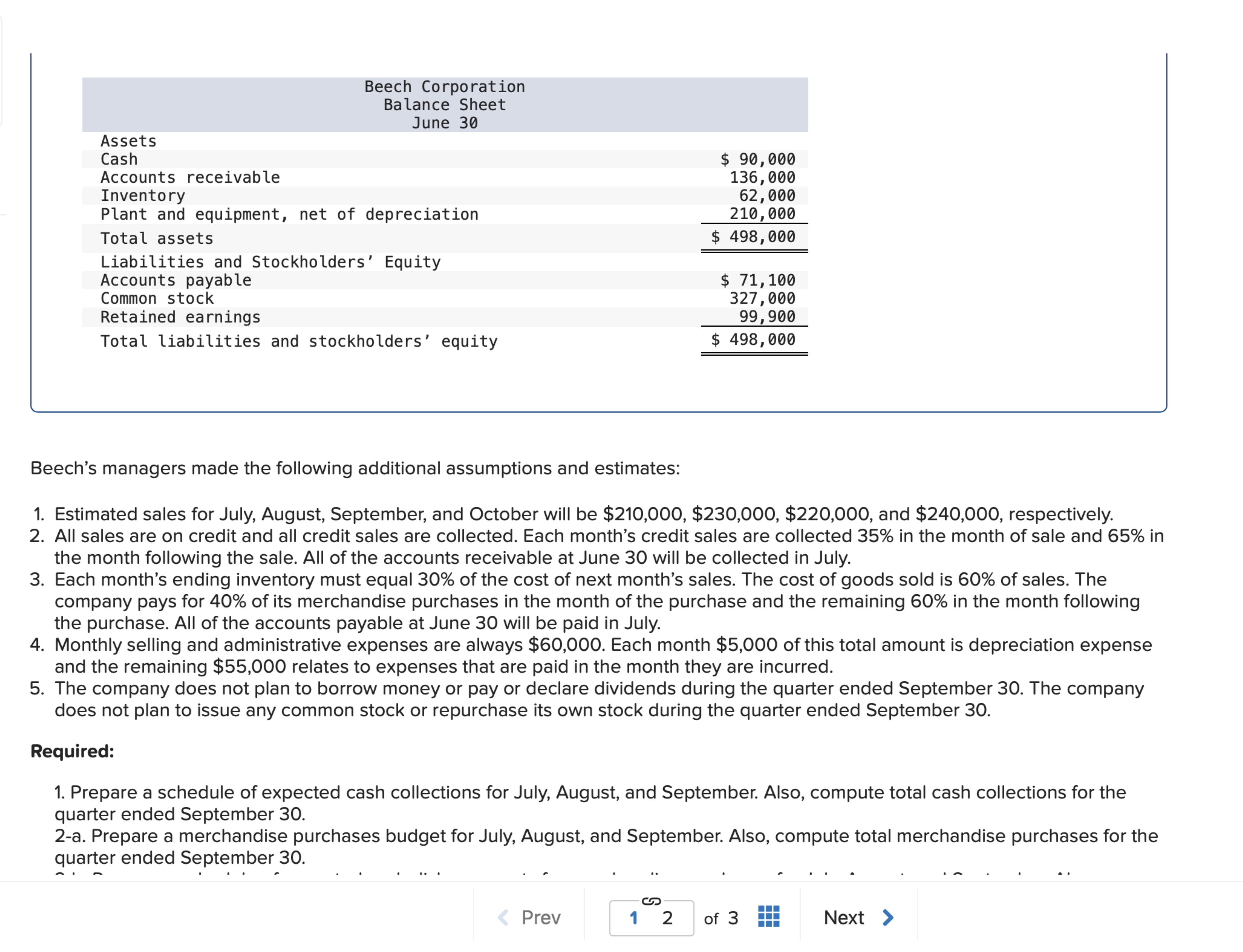  Beech's managers made the following additional assumptions and estimates: 1. Estimated