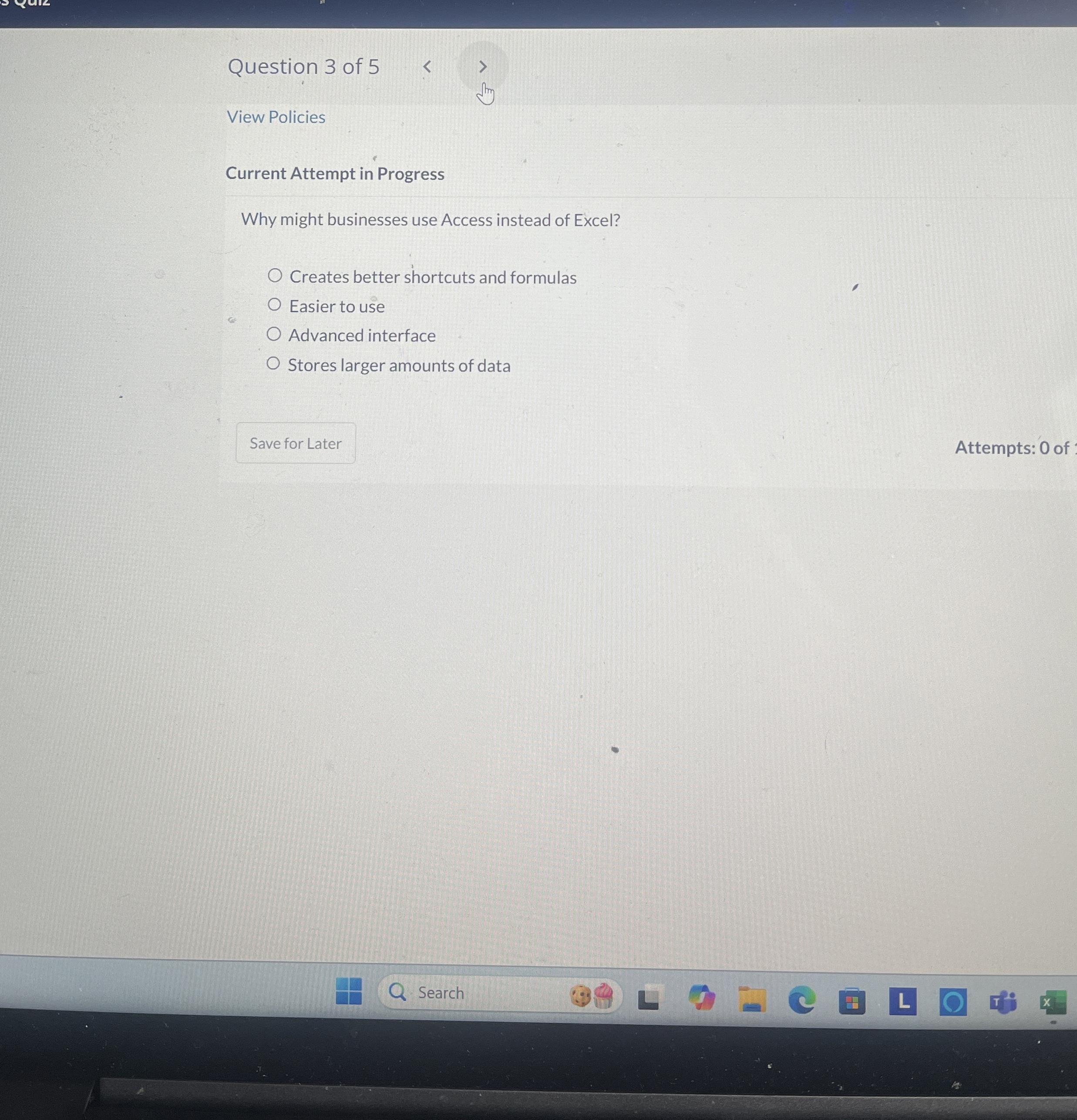  Current Attempt in Progress Why might businesses use Access instead of