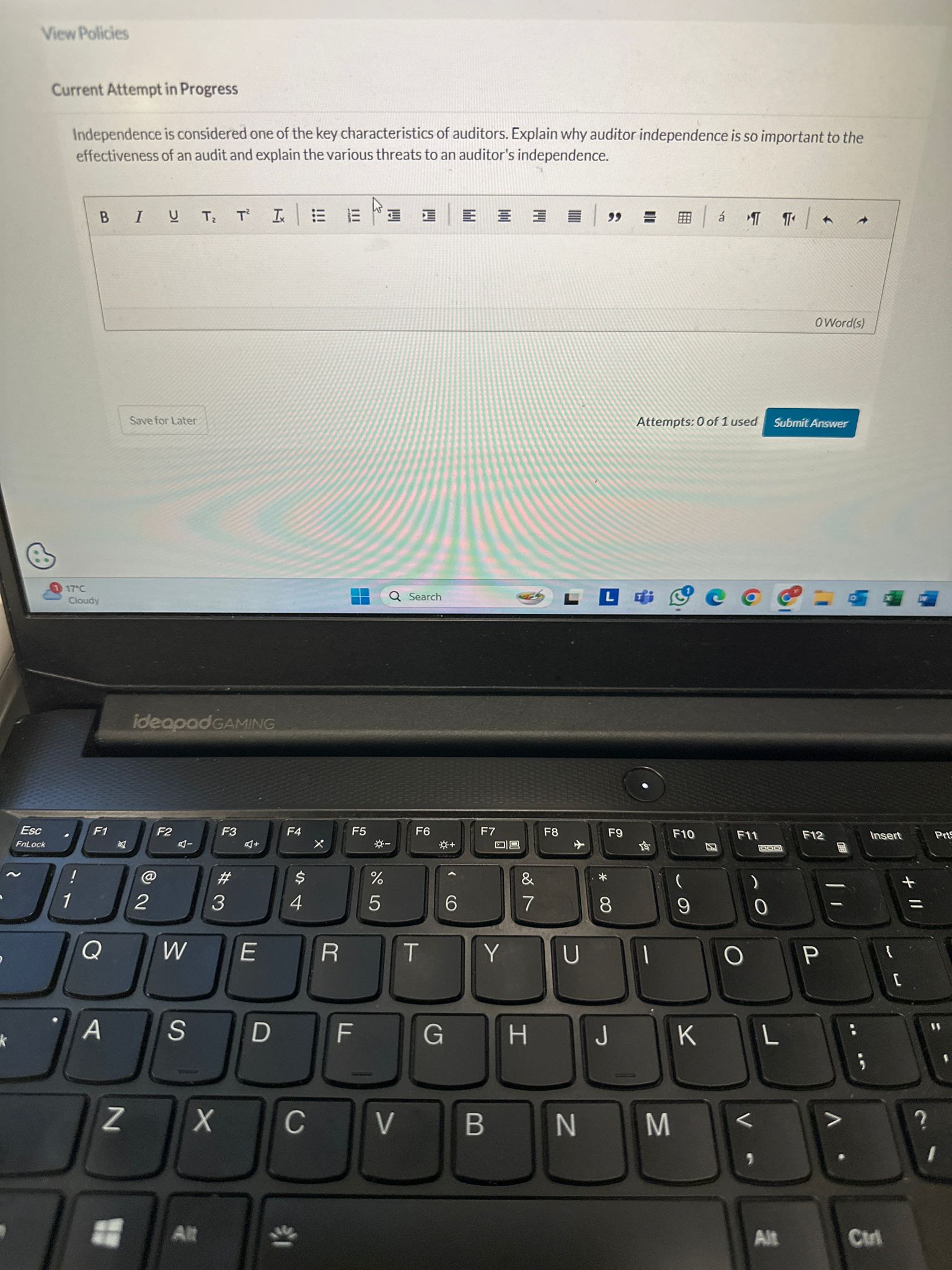  View Policies Current Attempt in Progress Independence is considered one of