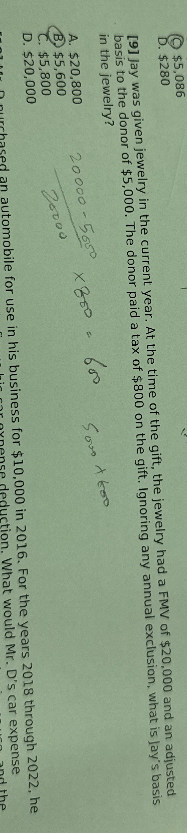  (c) $5,086 D. $280 [9] Jay was given jewelry in the