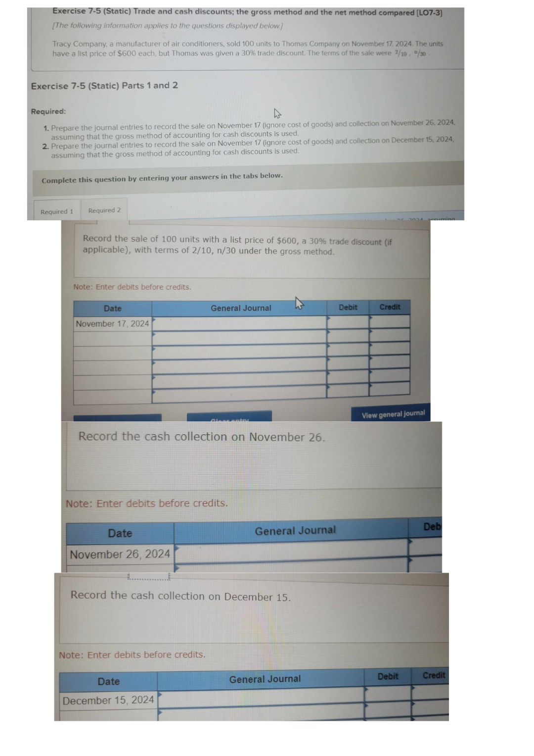  Exercise 7-5(Static) Trade and cash discounts; the gross method and the