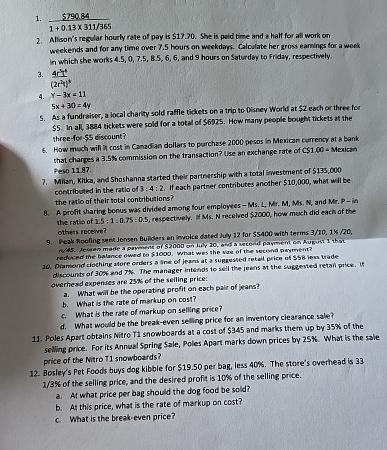  5790.84 1+0.13311365 Alison's regular hourly rate of pay is $17.70. She