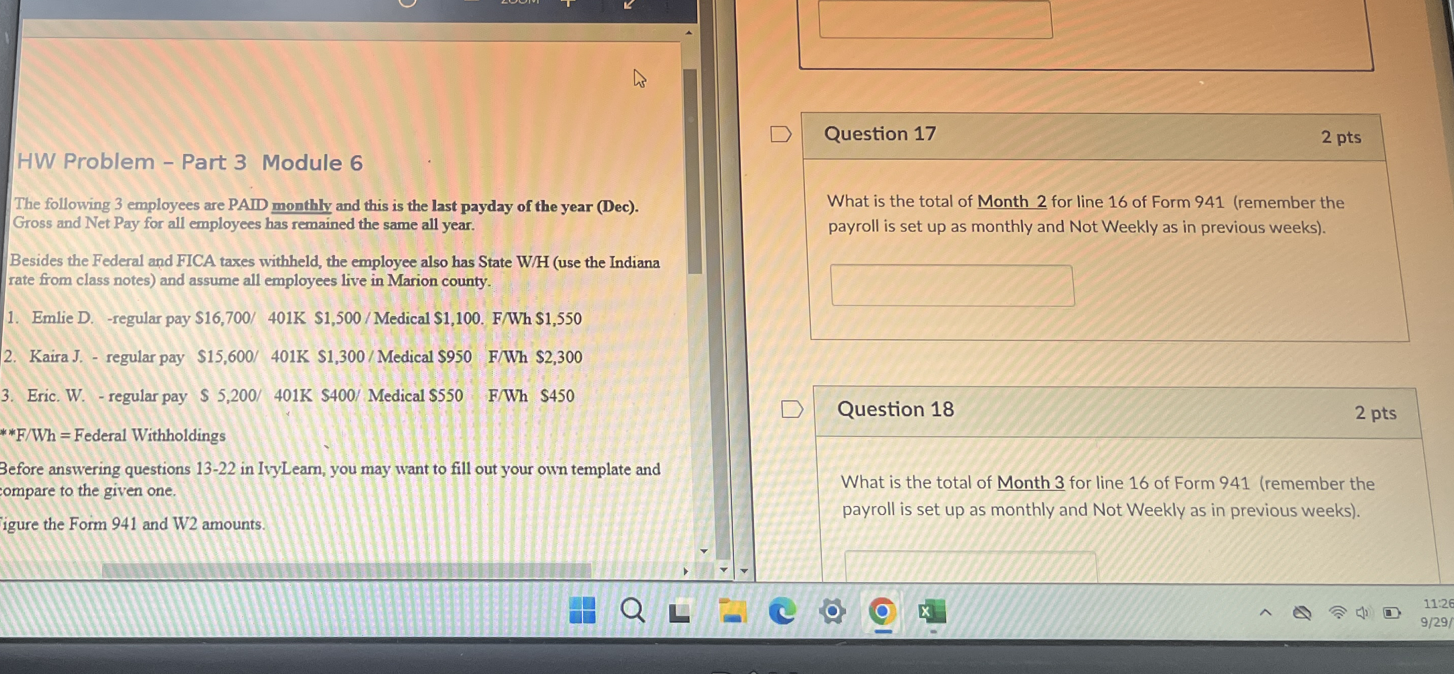  HW Problem - Part 3 Module 6 The following 3 employees