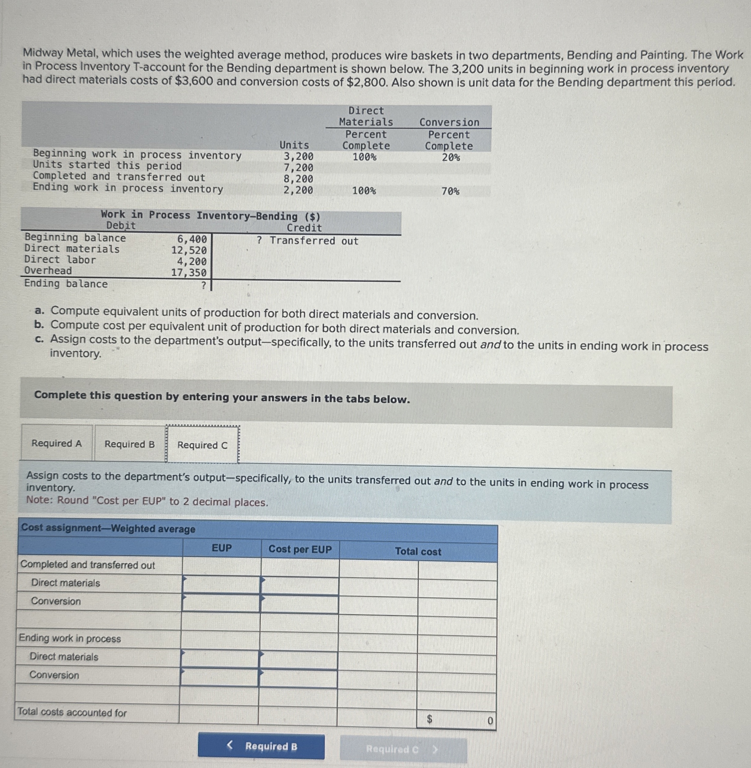  Midway Metal, which uses the weighted average method, produces wire baskets