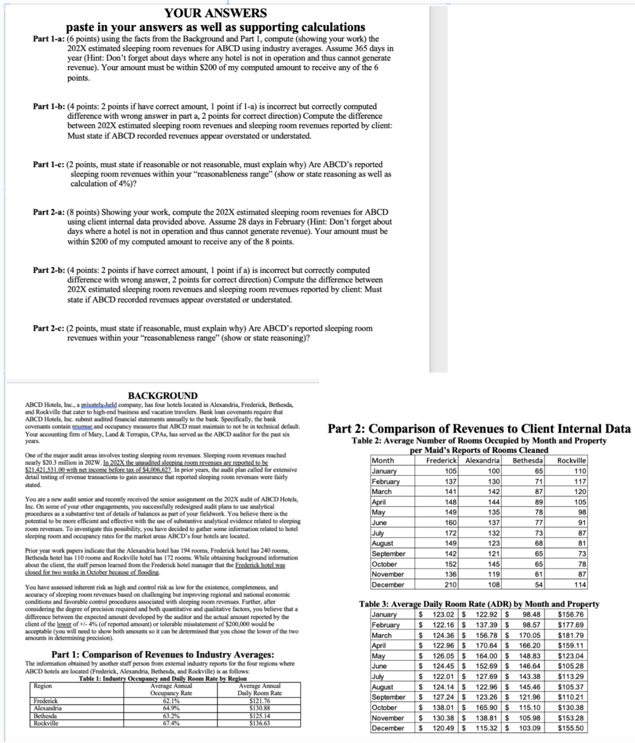  1-a: (6 points) using the facts from the Background and Part