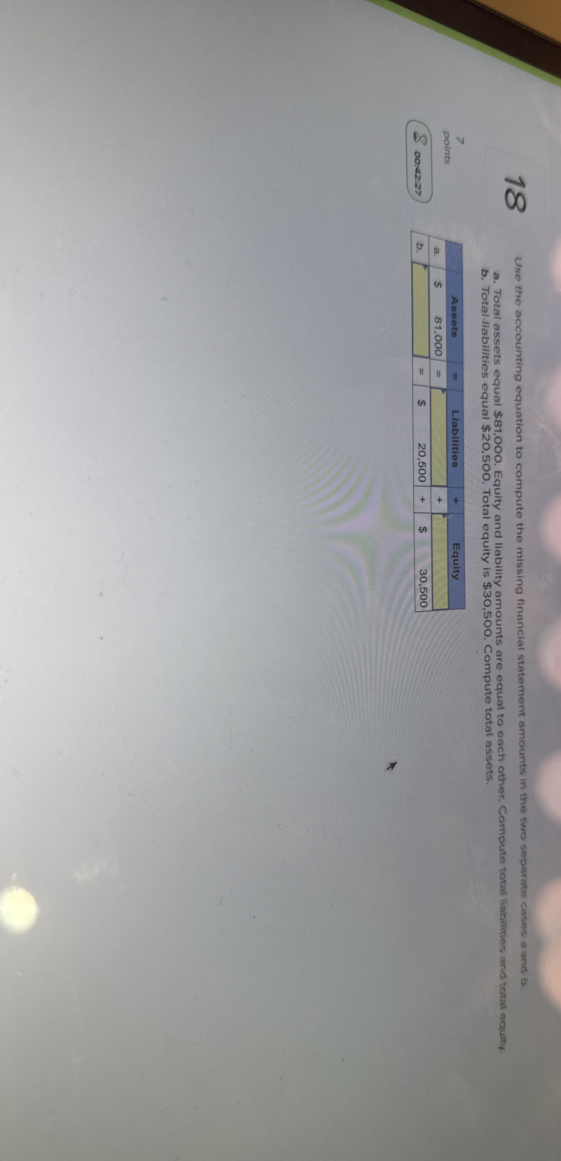  18 Use the accounting equation to compute the missing financial statement