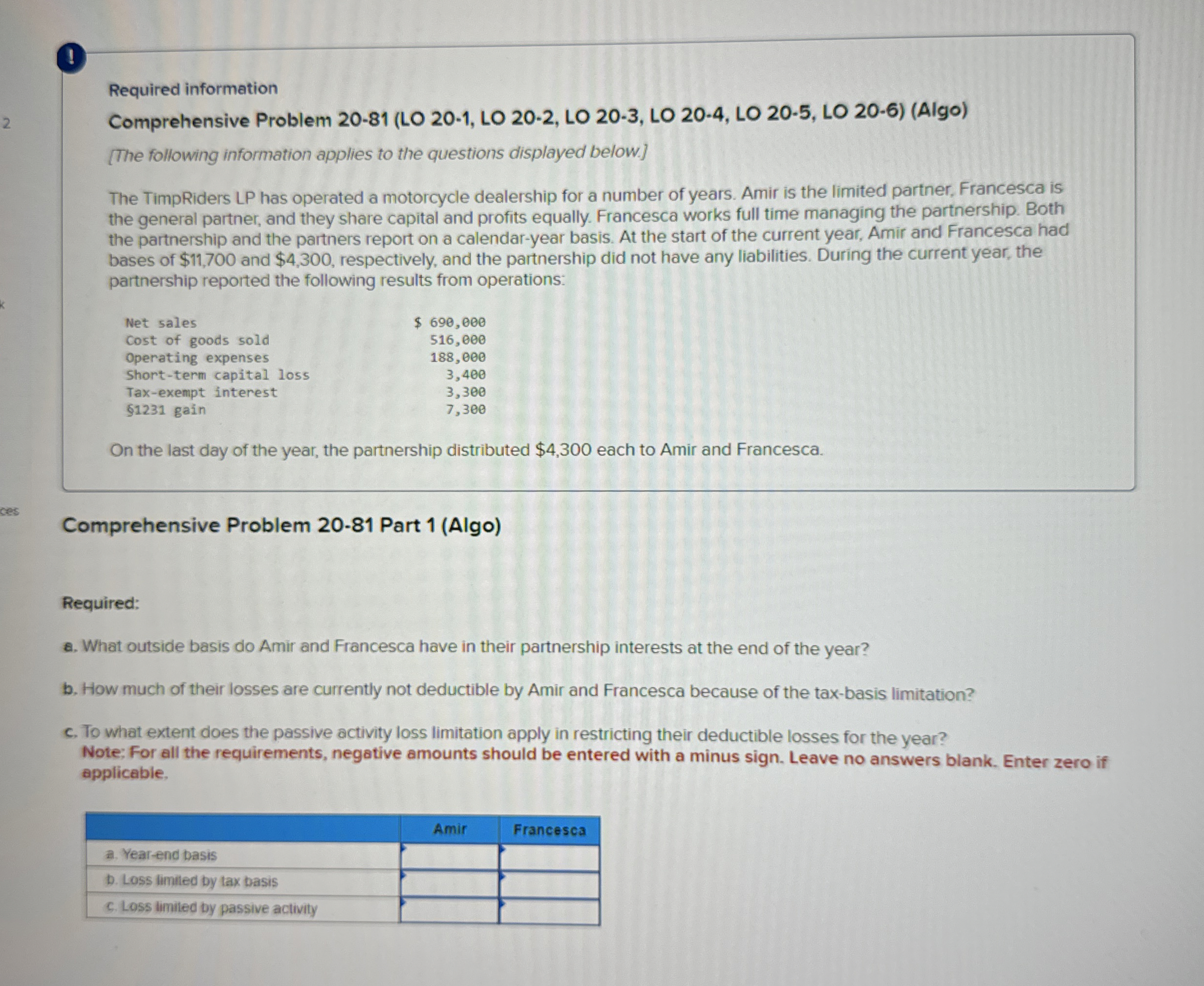  Required information Comprehensive Problem 20-81(LO 20-1, LO 20-2, LO 20-3, LO