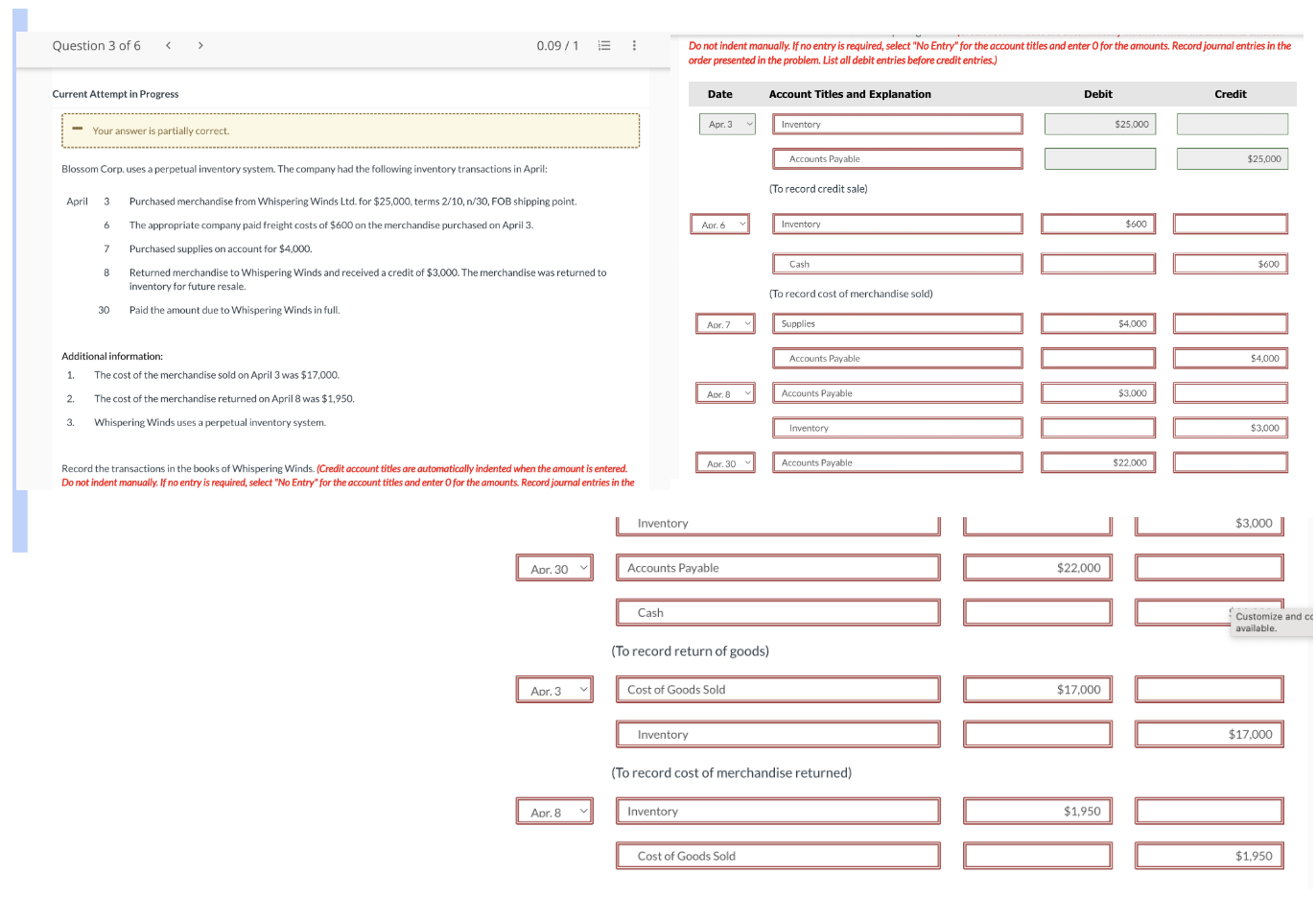  Current Attempt in Progress - Your answer is partially correct. Blossom