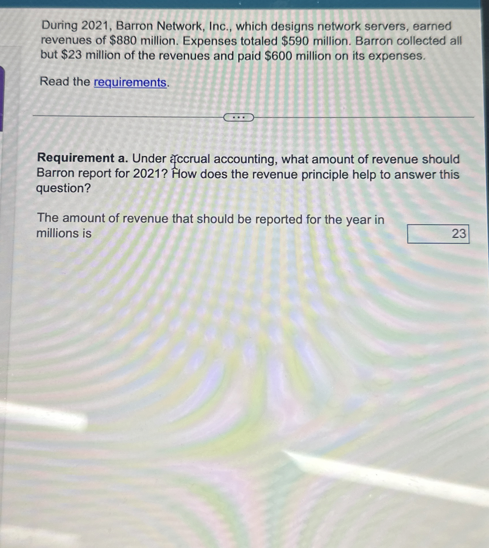  During 2021, Barron Network, Inc., which designs network servers, earned revenues