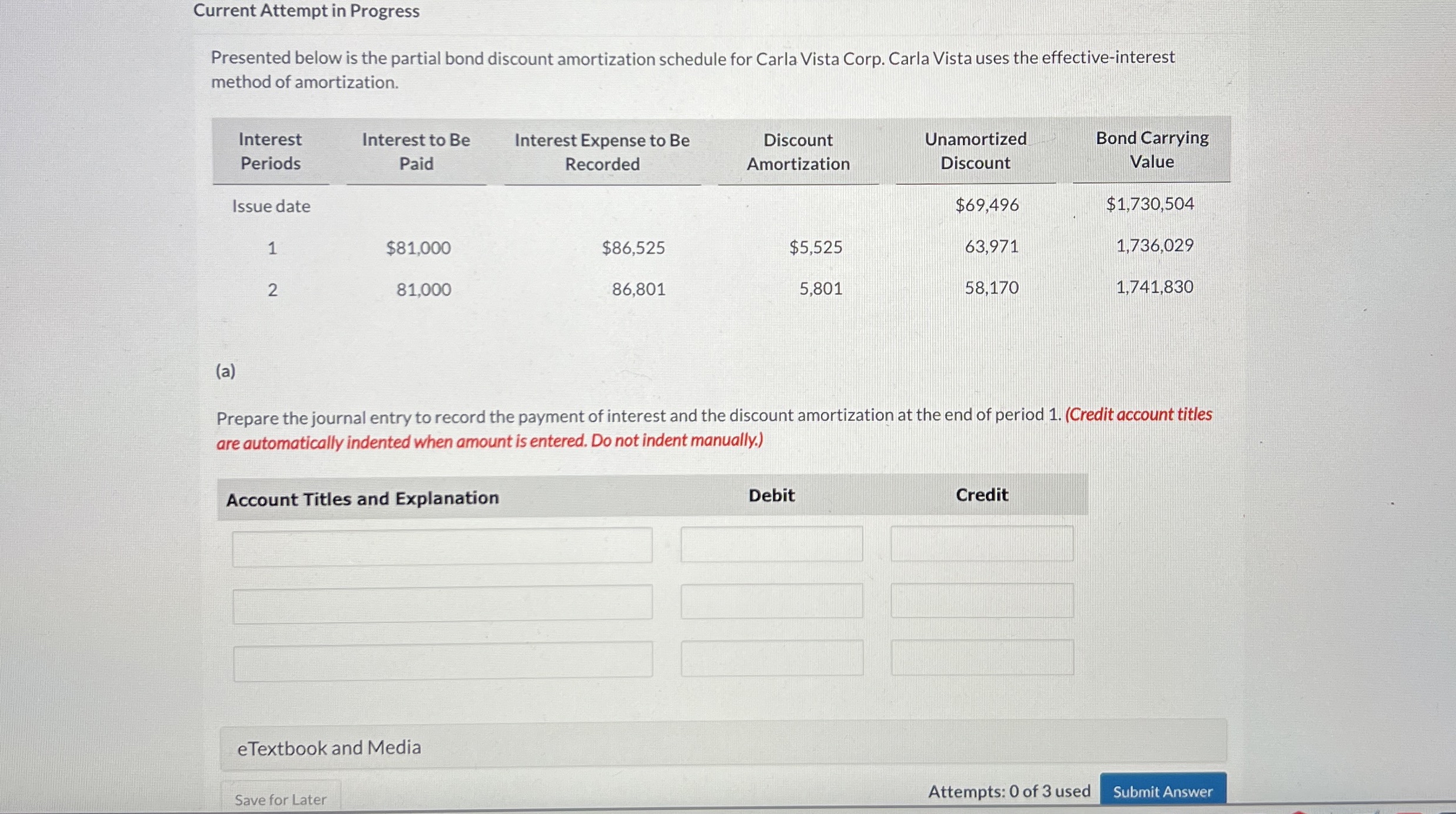  Current Attempt in Progress Presented below is the partial bond discount