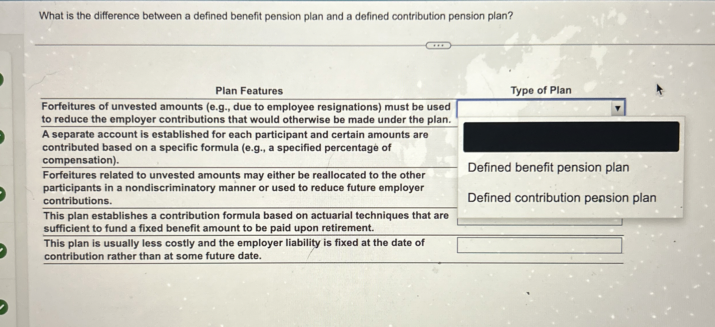 What is the difference between a defined benefit pension plan and