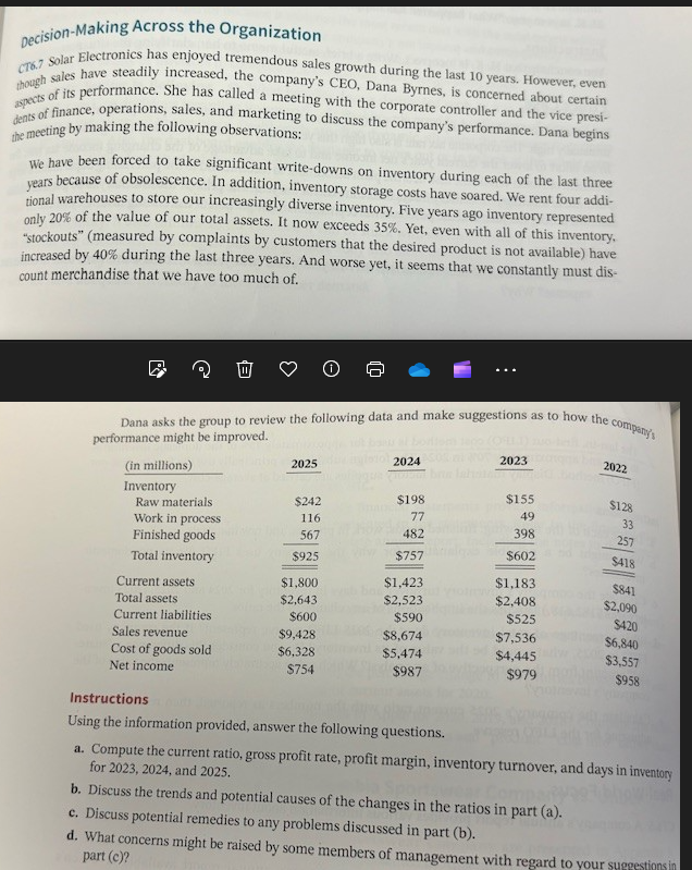  Decision-Making Across the Organization CT6.7 Solar Electronics has enjoyed tremendous sales