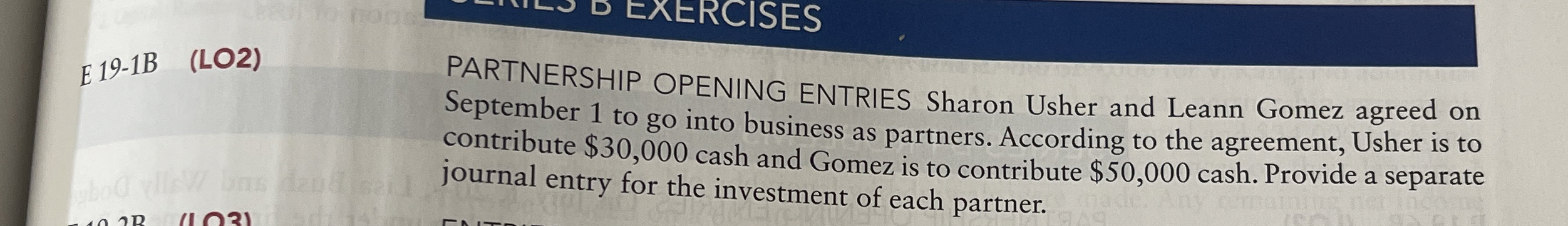  E 19-1B (LO2) PARTNERSHIP OPENING ENTRIES Sharon Usher and Leann Gomez