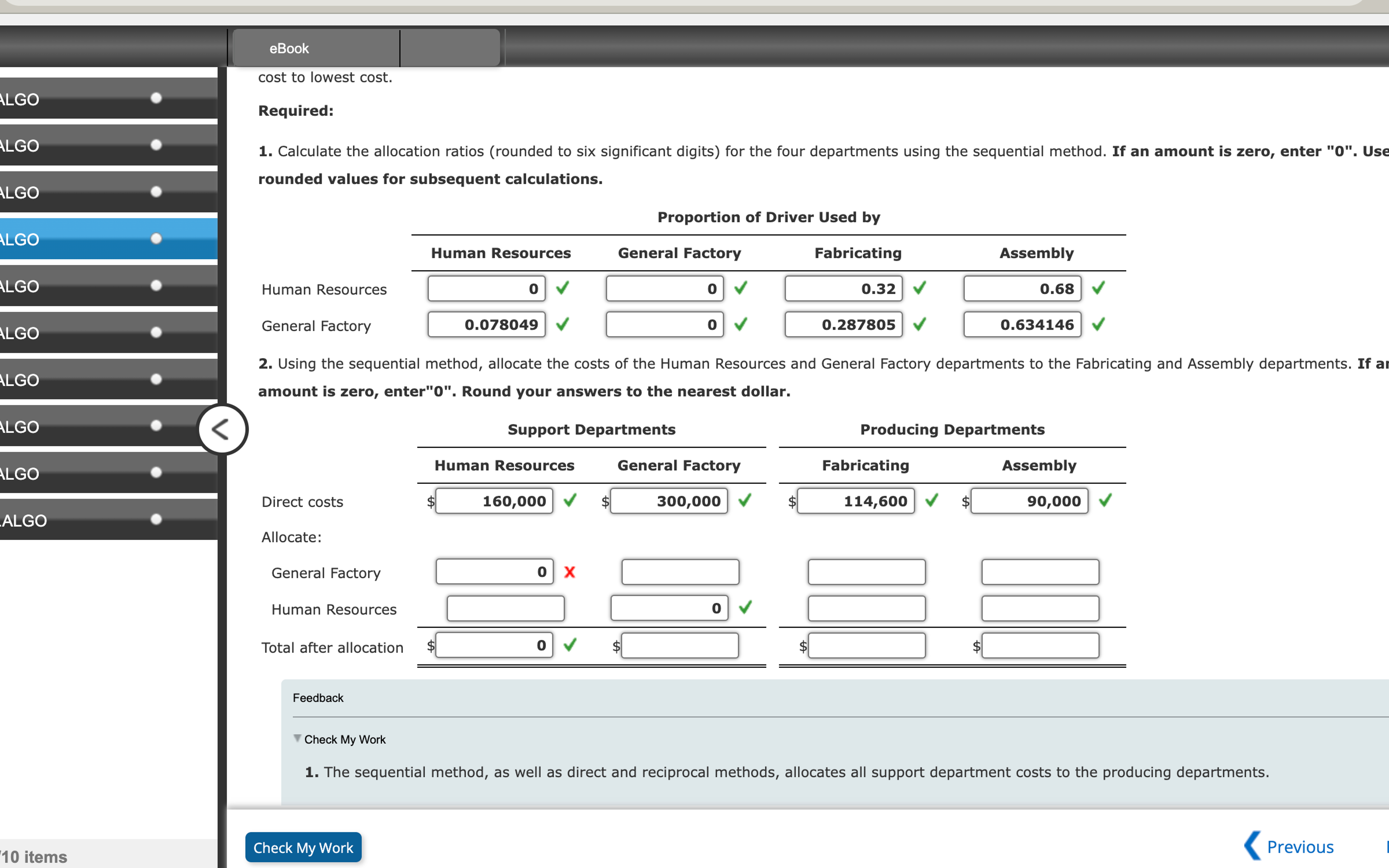  Sequential (Step) Method of Support Department Cost Allocation Chekov Company has