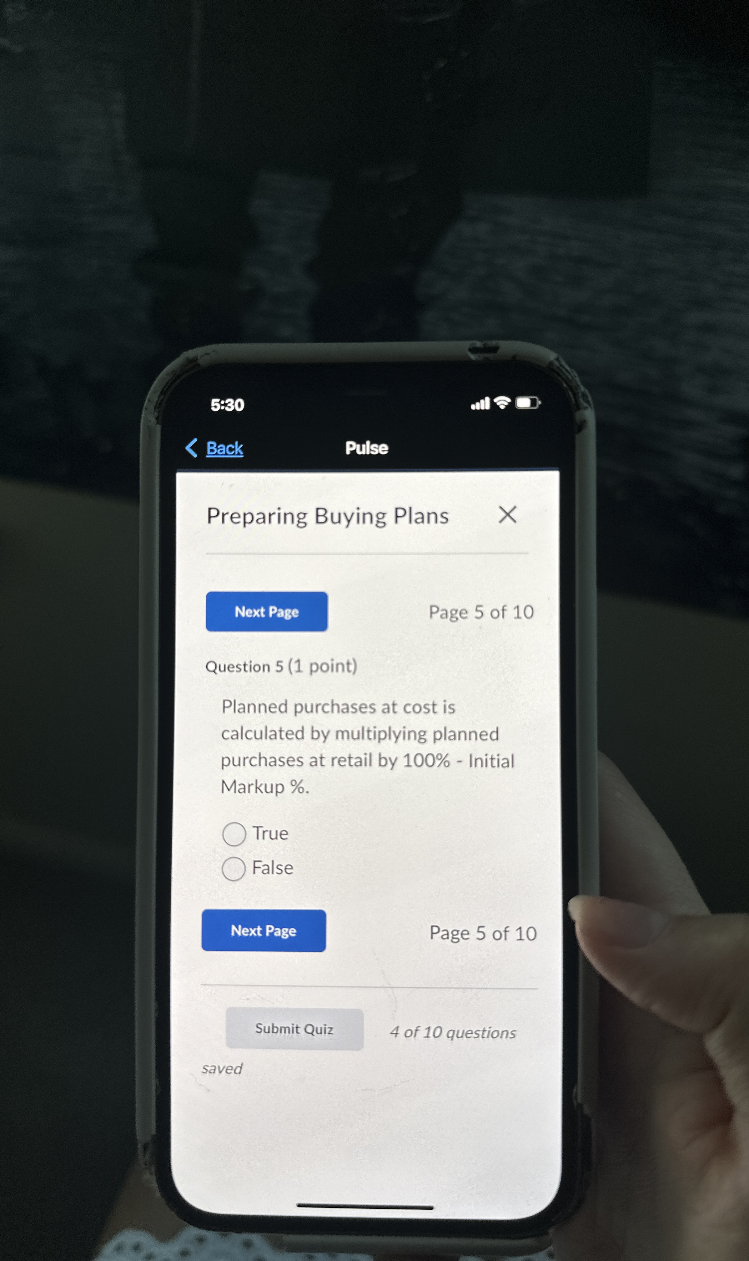  Question 5(1 point) Planned purchases at cost is calculated by multiplying