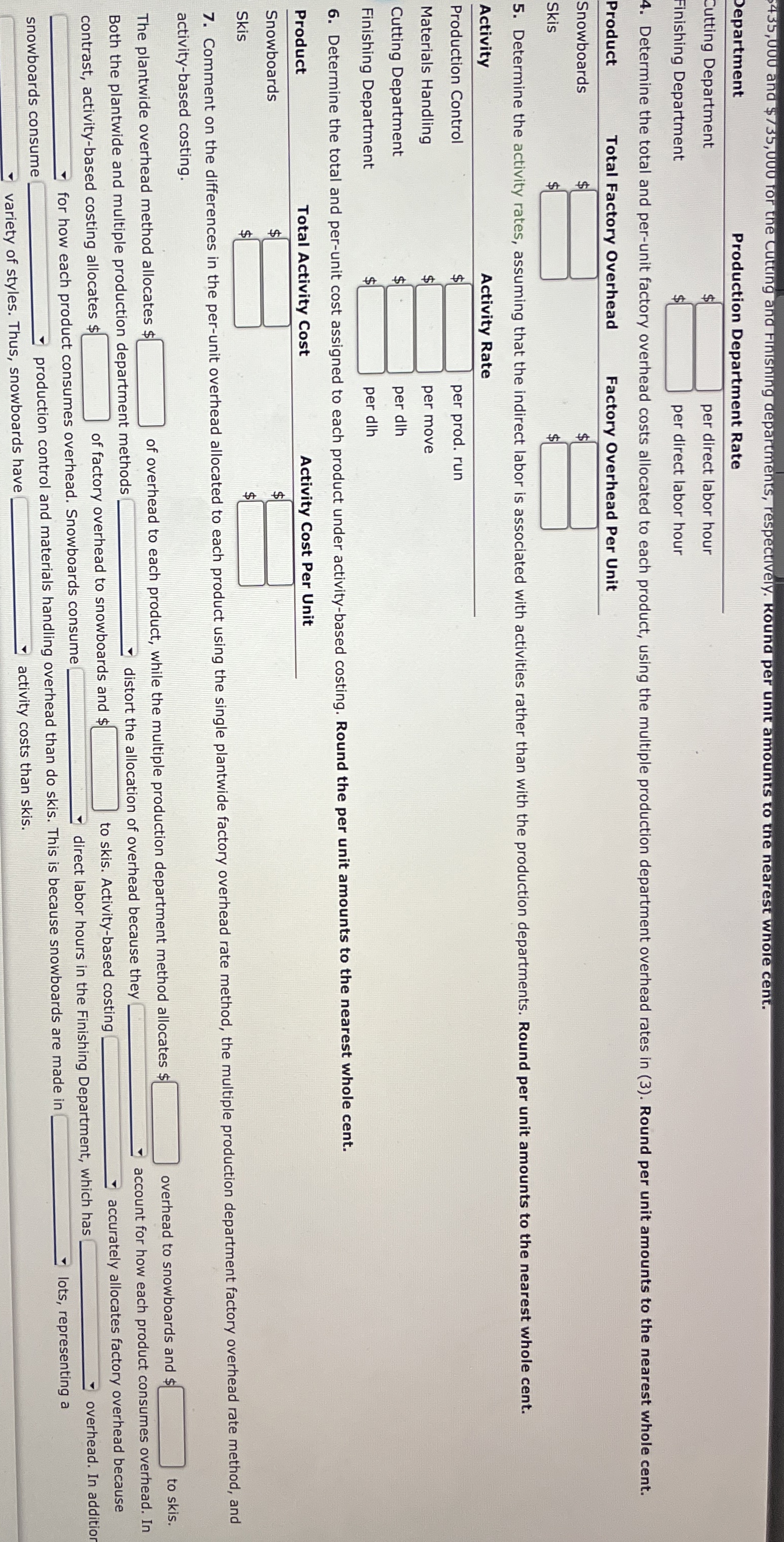  435,000 and $735,000 for the cutting and Finishing departments, respectively. Round