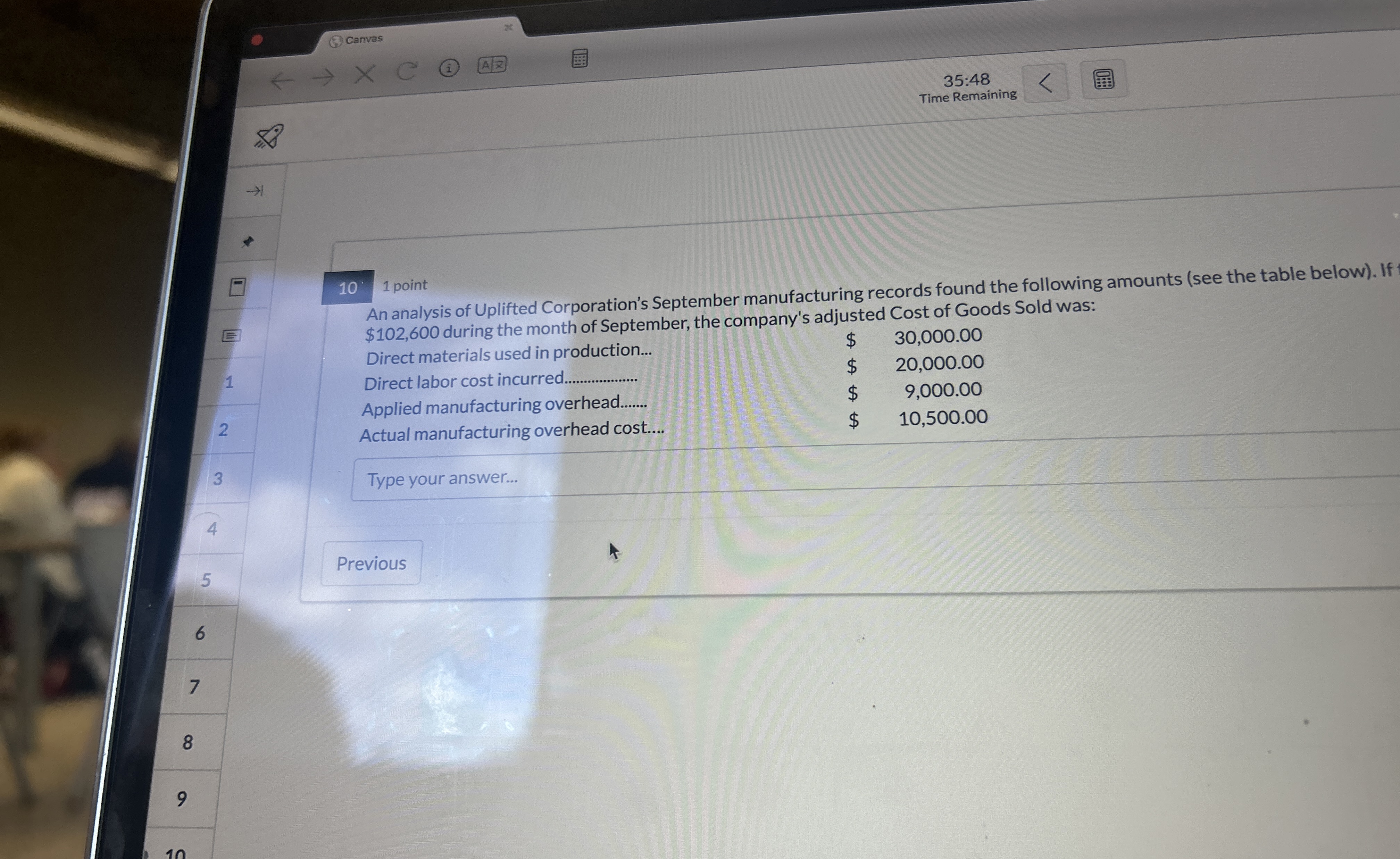  (3) Canvas 35:48 Time Remaining 10 1 point An analysis of