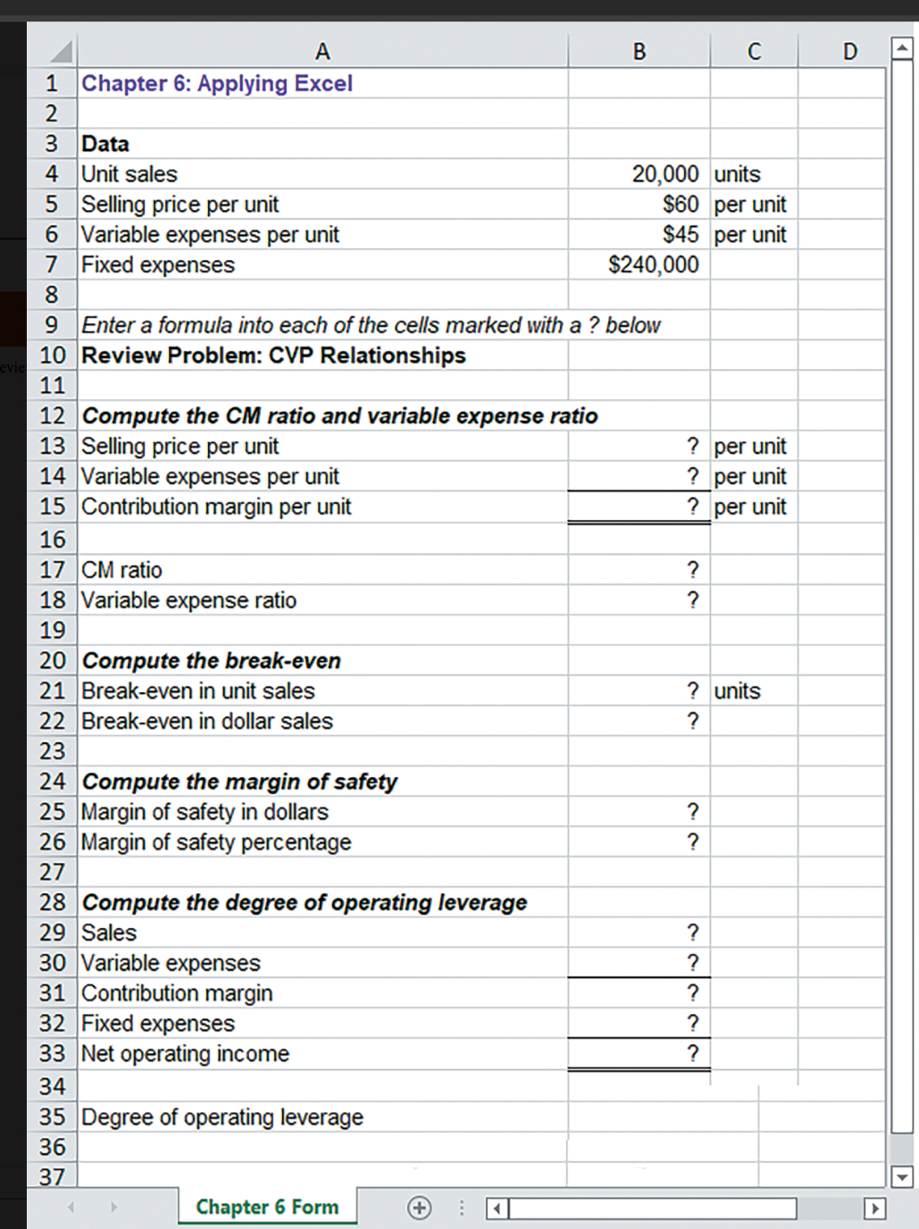  Chapter 6: Applying Excel Data Unit sales Selling price per unit