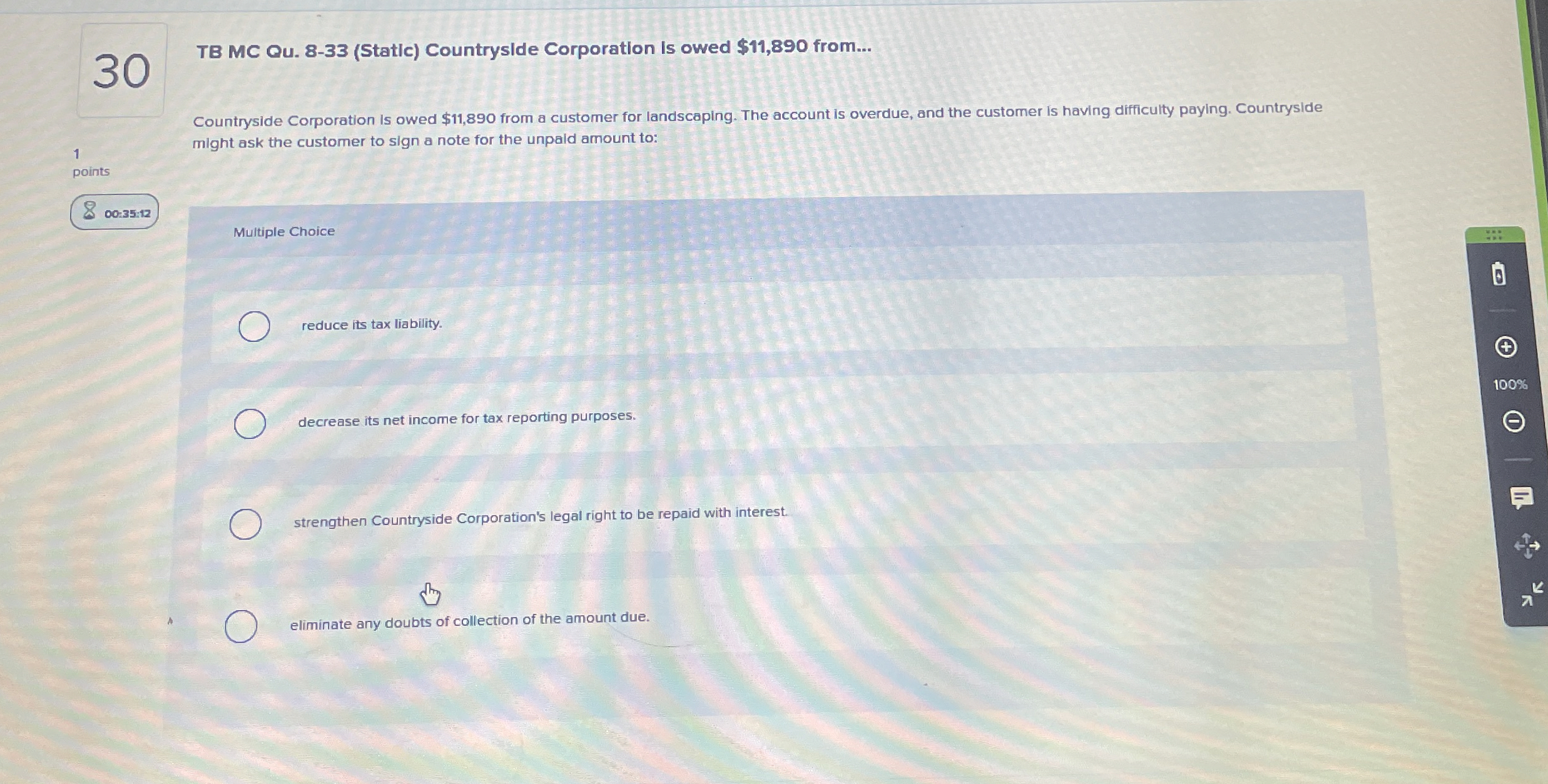  TB MC Qu.8-33(Static) Countryside Corporation Is owed $11,890 from... Countryside Corporation