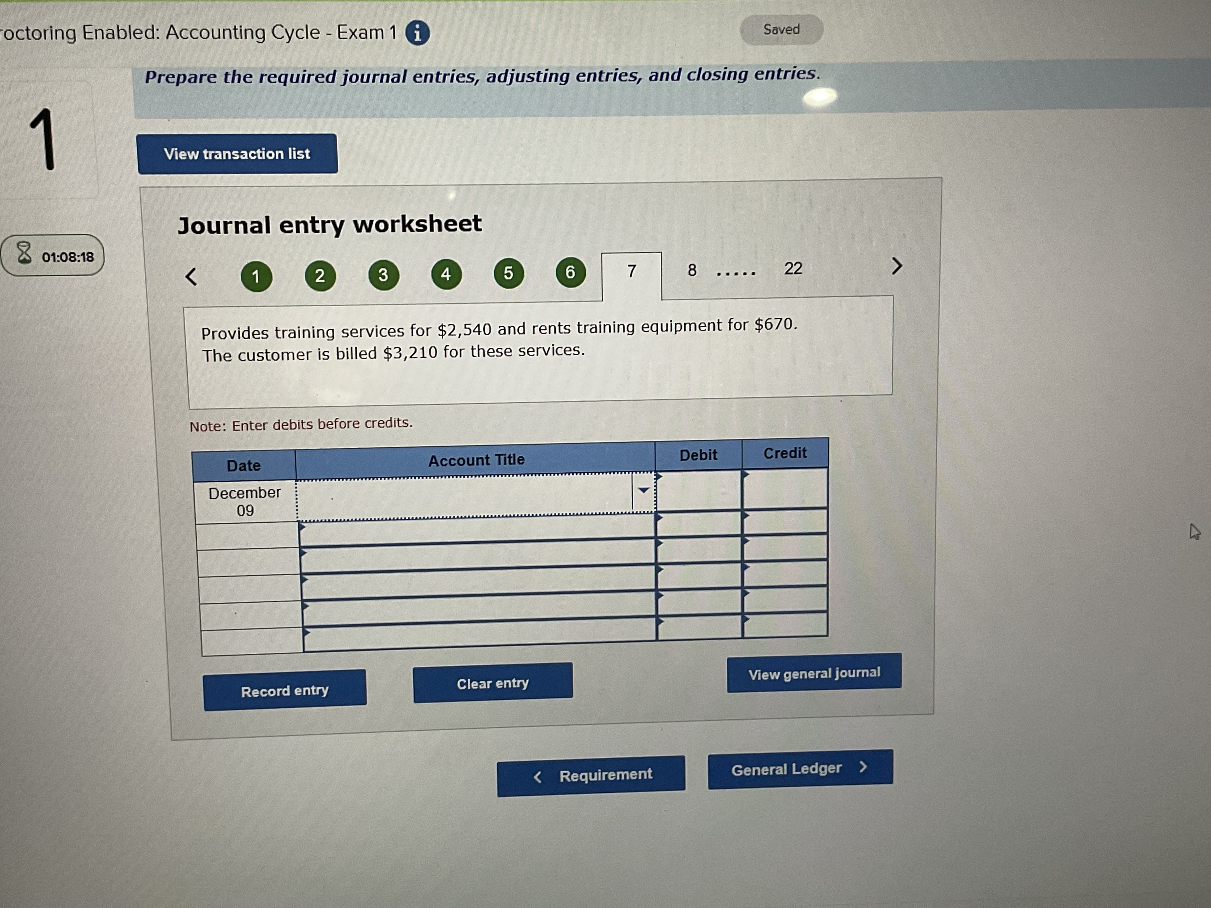  octoring Enabled: Accounting Cycle - Exam 1 i Prepare the required