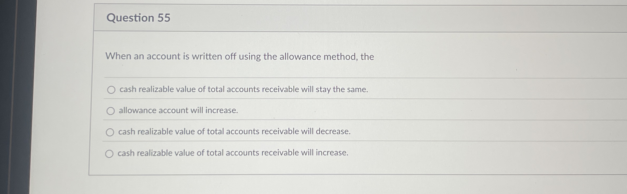  Question 55 When an account is written off using the allowance
