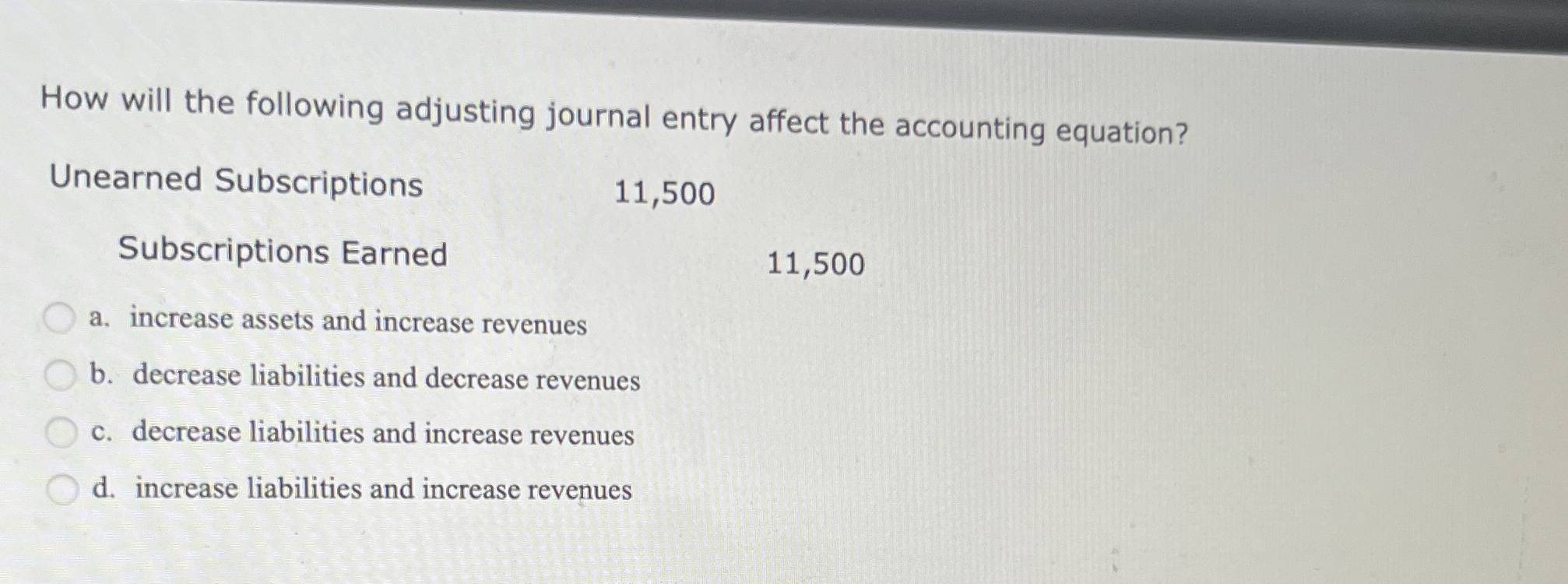  How will the following adjusting journal entry affect the accounting equation?