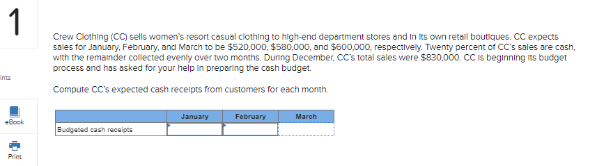  Answer the different questions listed below: 1. Crew Clothing (CC) sells