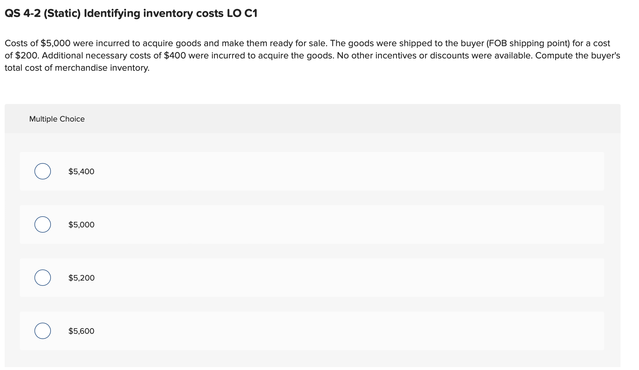  QS 4-2(Static) Identifying inventory costs LO C1 Costs of $5,000 were