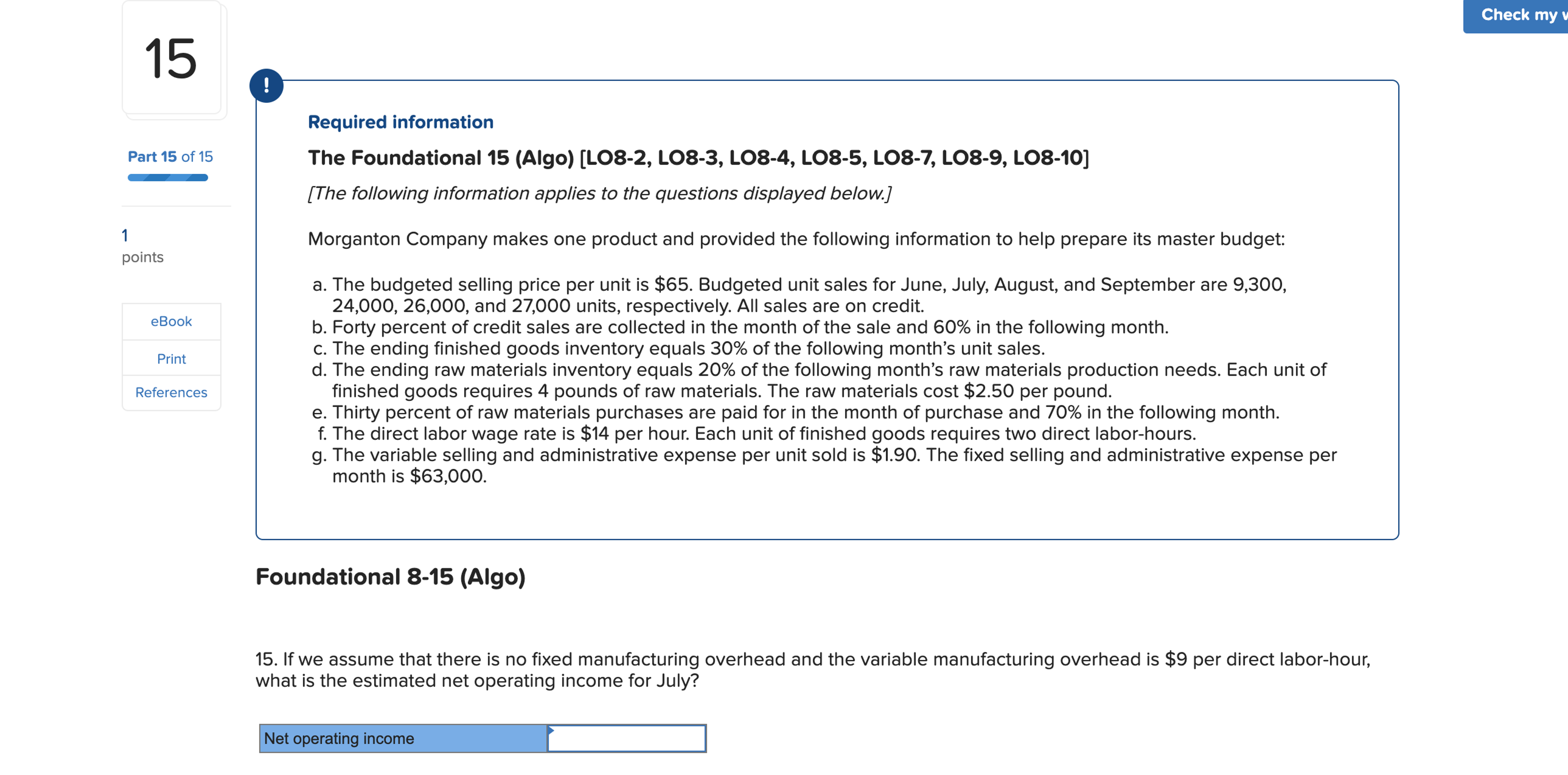  Required information The Foundational 15(Algo)[LO8-2, LO8-3, LO8-4, LO8-5, LO8-7, LO8-9, LO8-10]