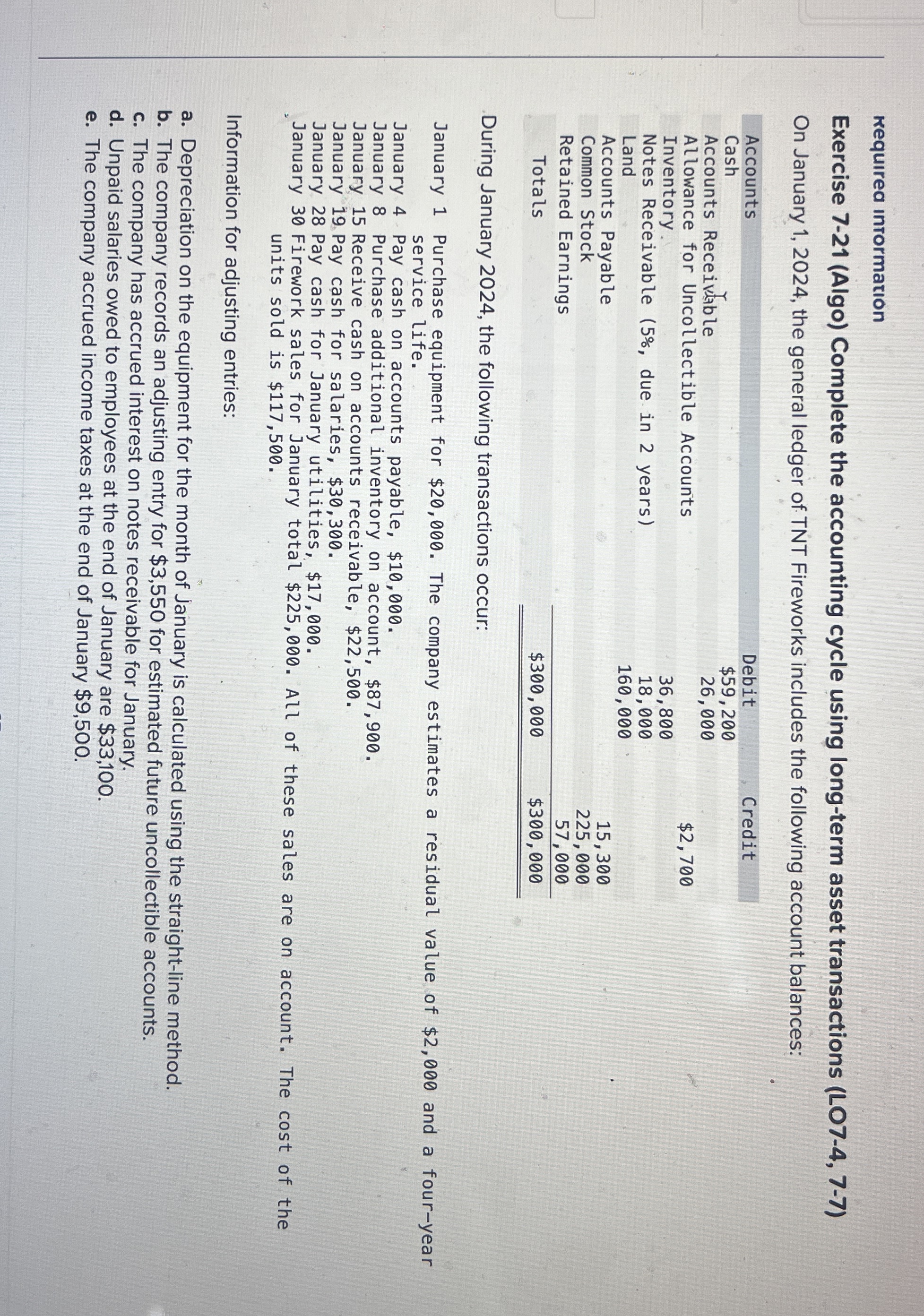  Exercise 7-21(AIgO) Complete the accounting cycle using long-term asset transactions (LO7-4,7-7)