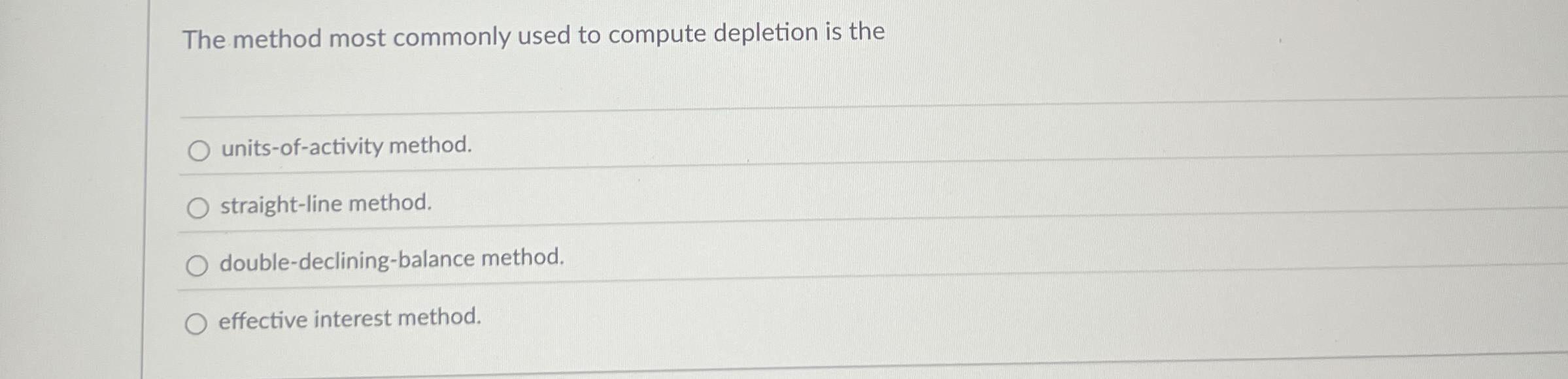  The method most commonly used to compute depletion is the units-of-activity