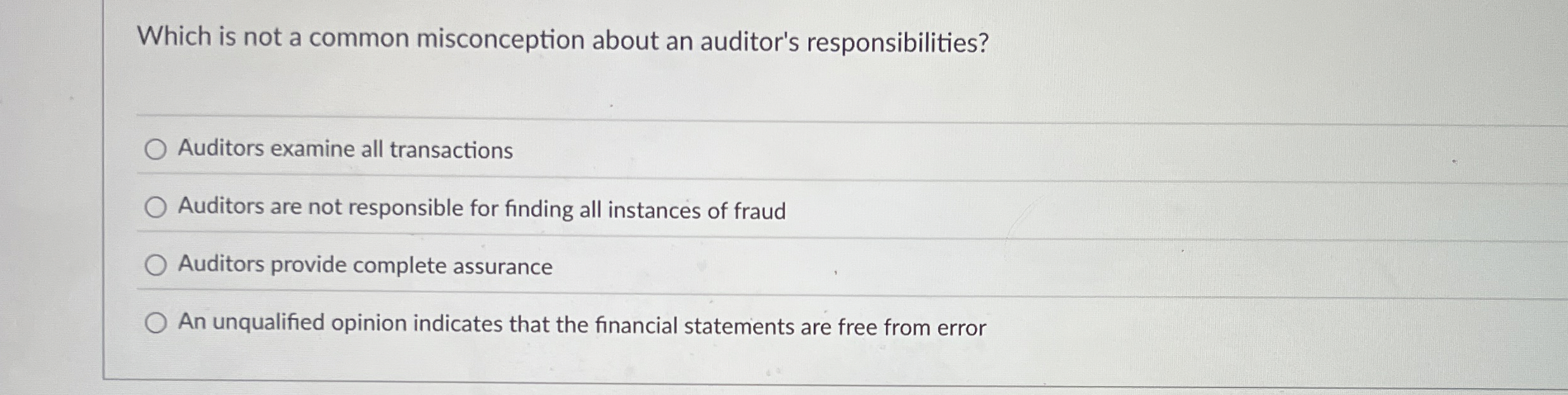  Which is not a common misconception about an auditor's responsibilities? Auditors