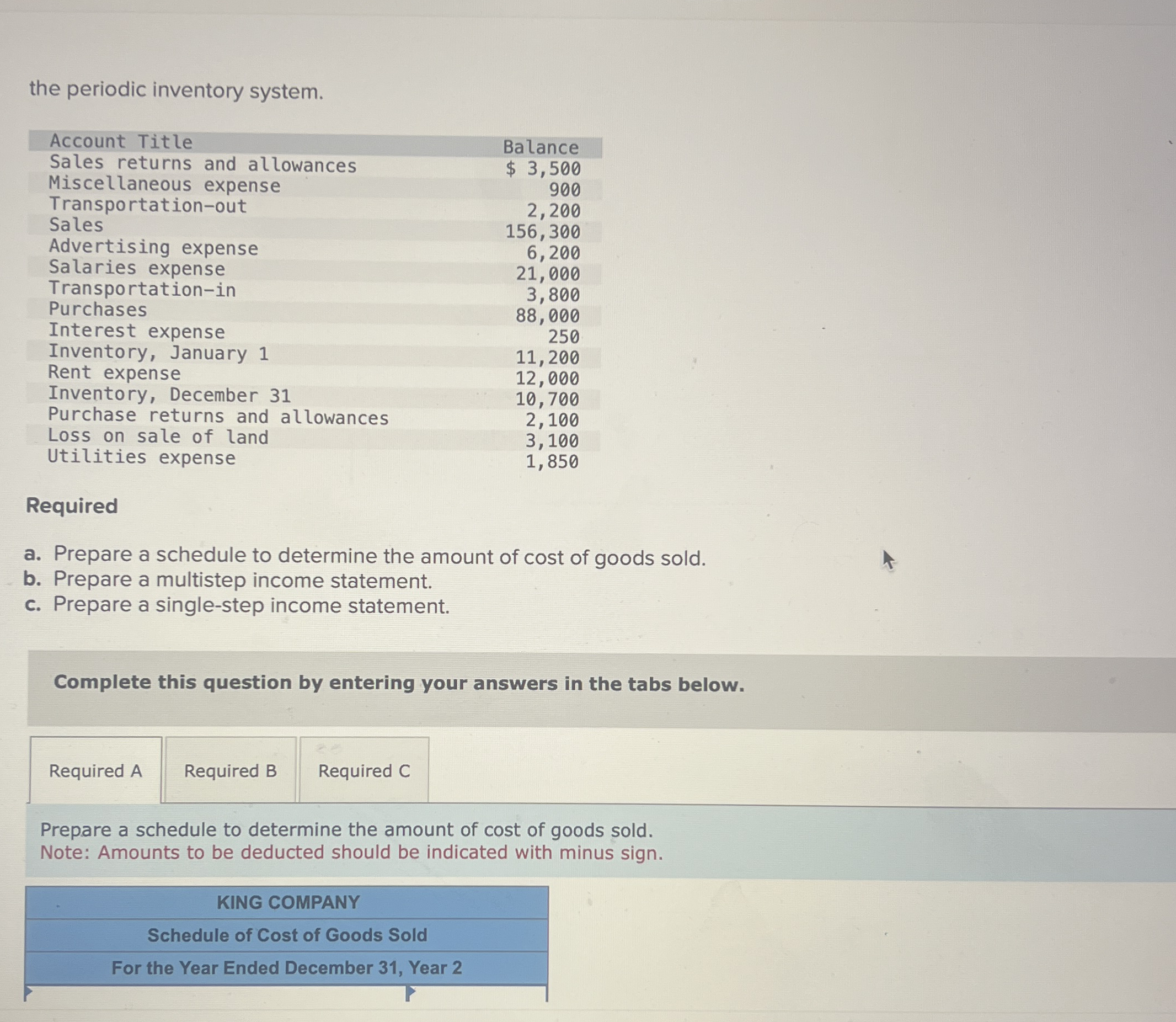  the periodic inventory system. Required a. Prepare a schedule to determine