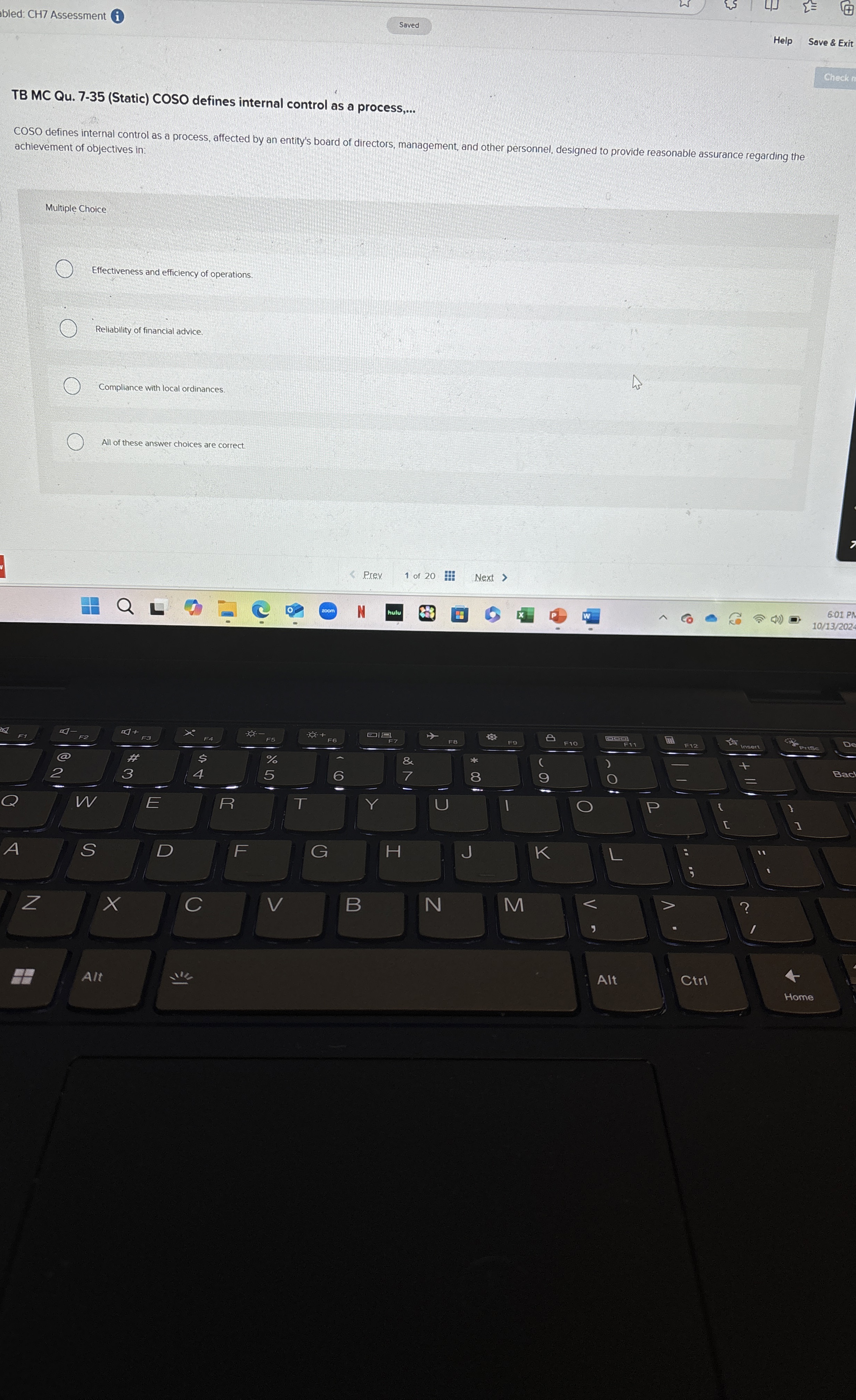  TB MC Qu.7-35(Static) COSO defines internal control as a process,... COSO