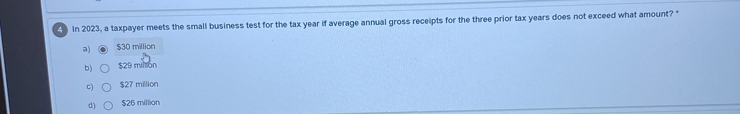  (4) In 2023, a taxpayer meets the small business test for