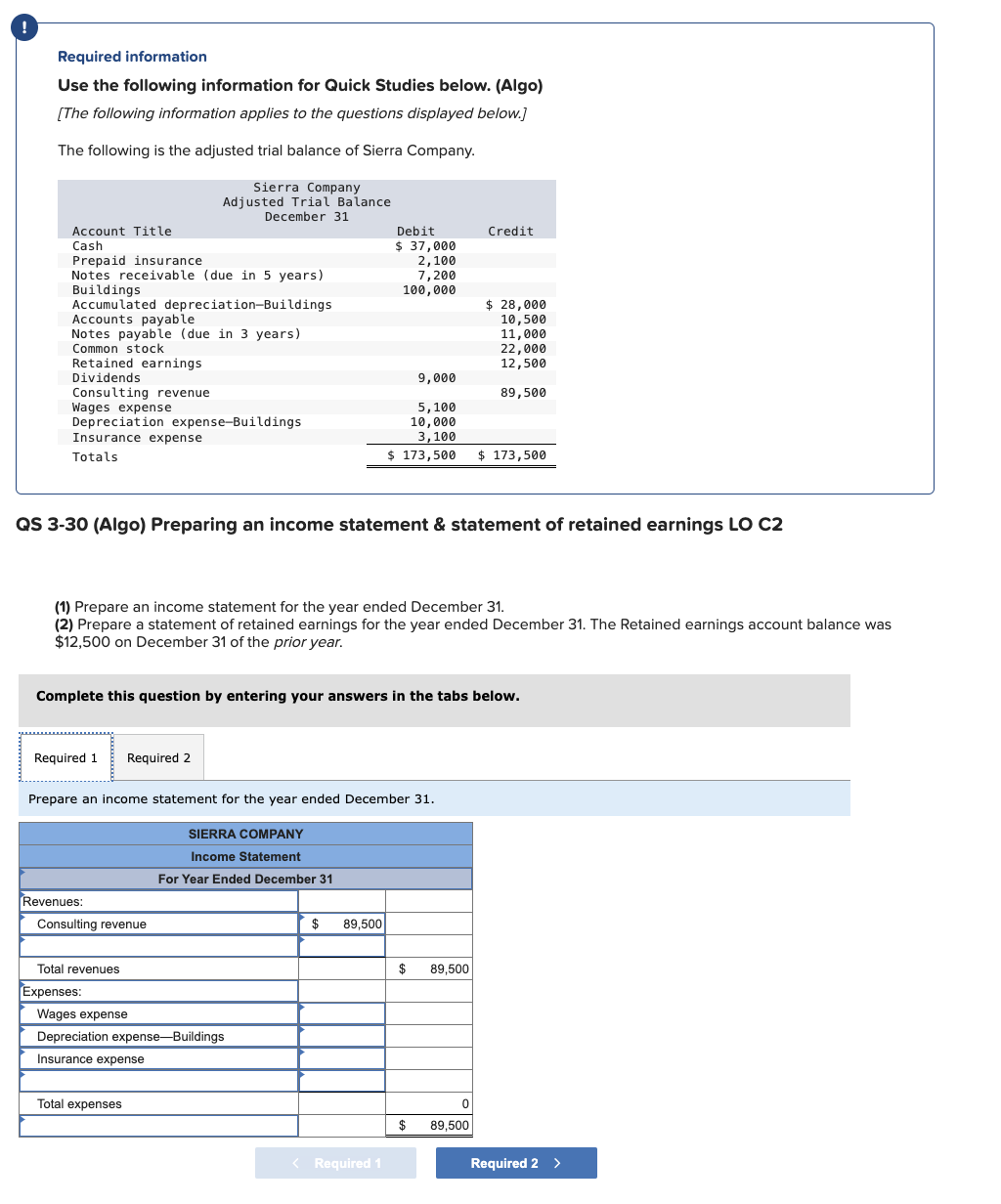  Required information Use the following information for Quick Studies below. (Algo)