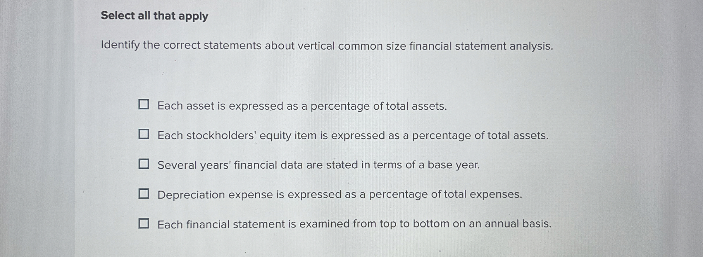  Select all that apply Identify the correct statements about vertical common