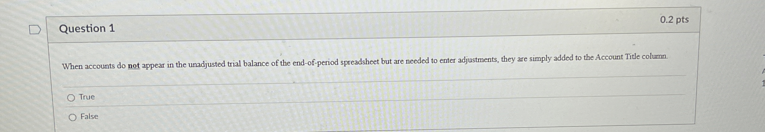  Question 1 When accounts do not appear in the unadjusted trial