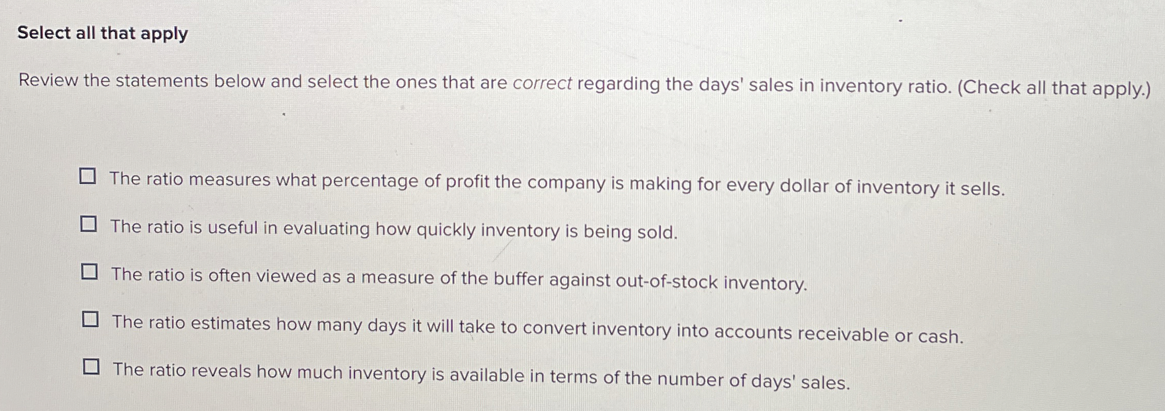  Select all that apply Review the statements below and select the