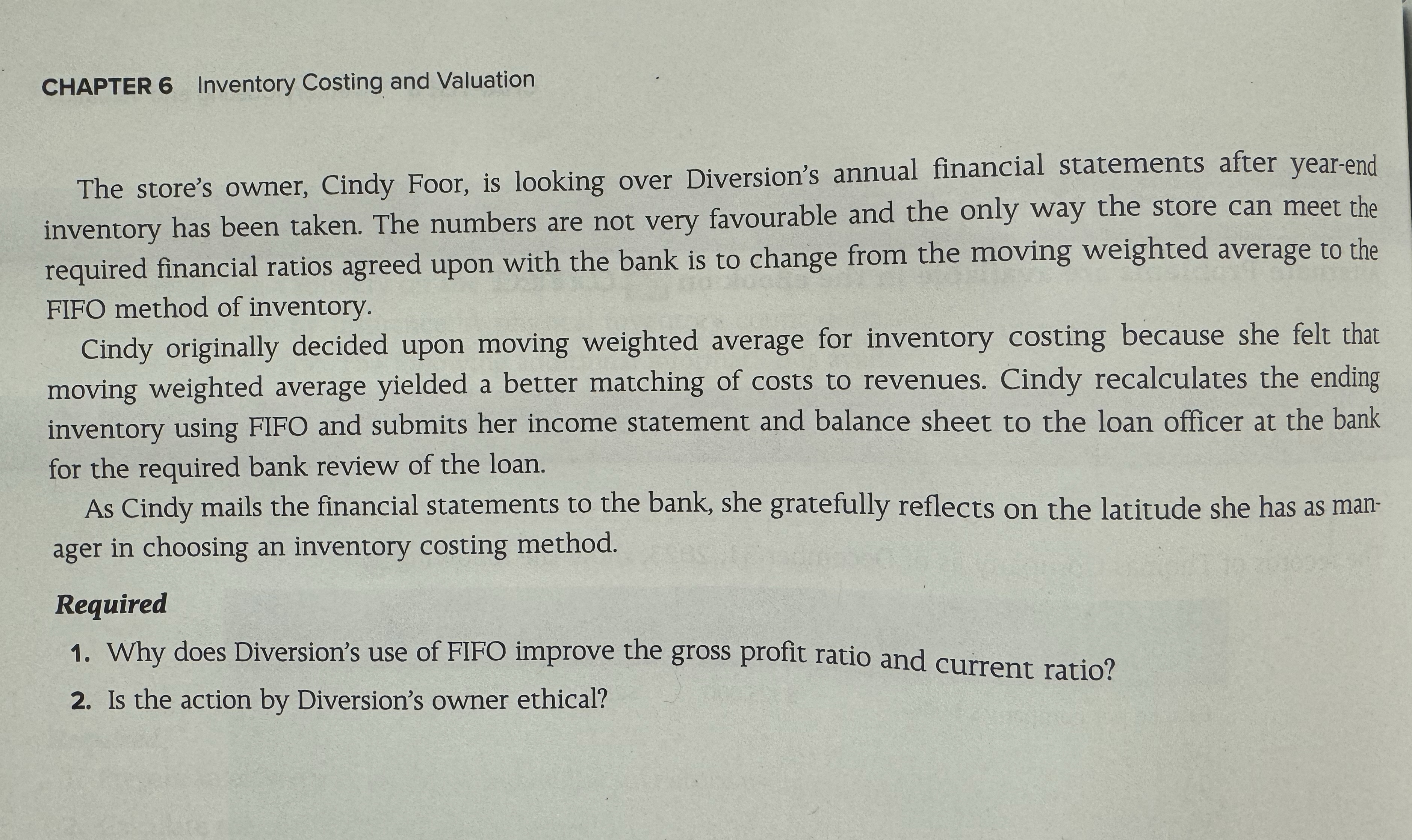  ETHICS CHALLENGE EC 6-1 Diversion Inc. is a retail sports store