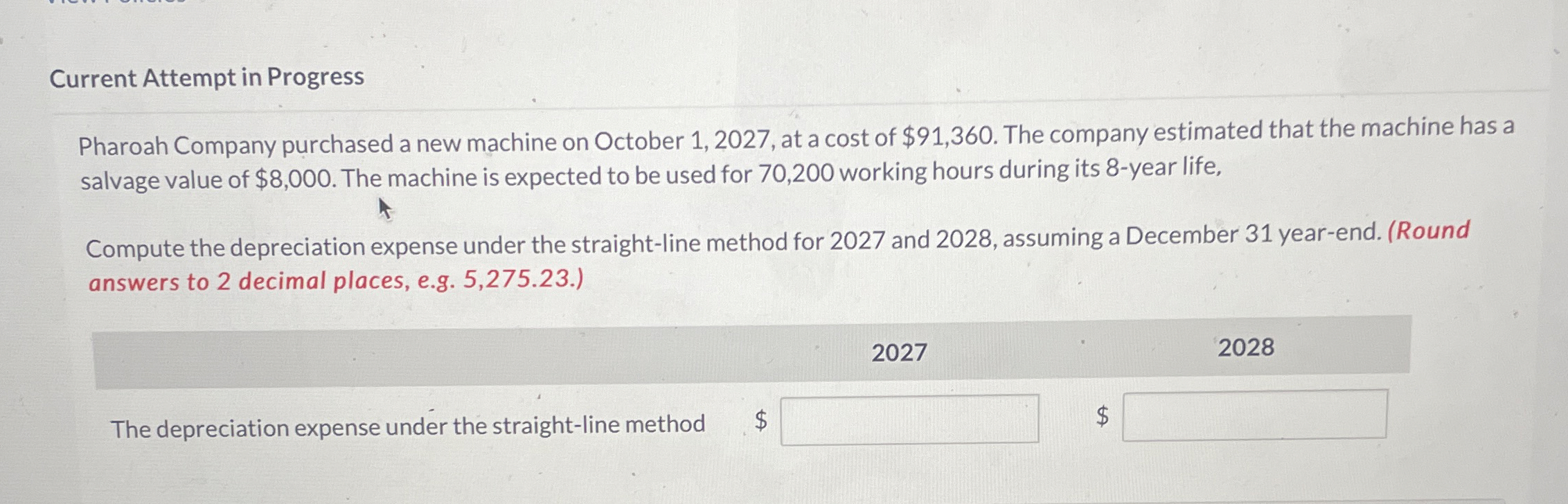  Current Attempt in Progress Pharoah Company purchased a new machine on