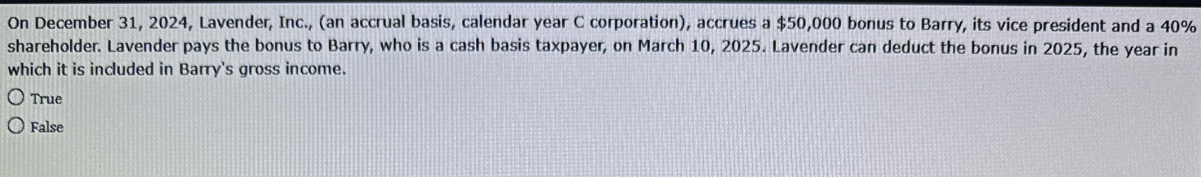  On December 31,2024, Lavender, Inc., (an accrual basis, calendar year C