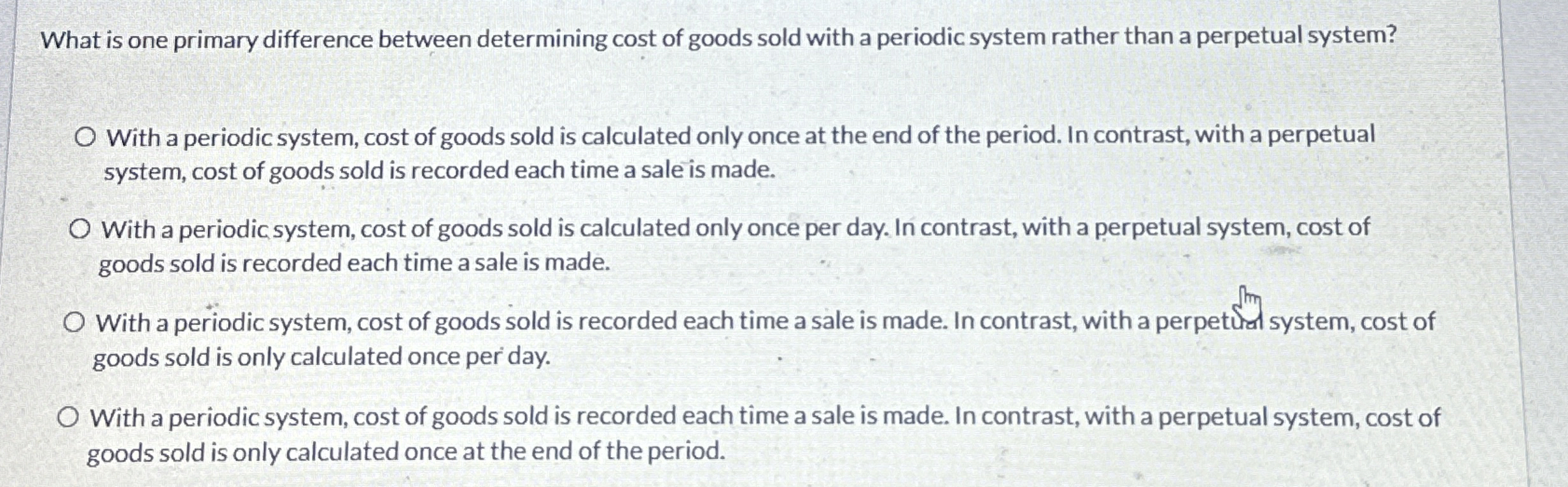  What is one primary difference between determining cost of goods sold