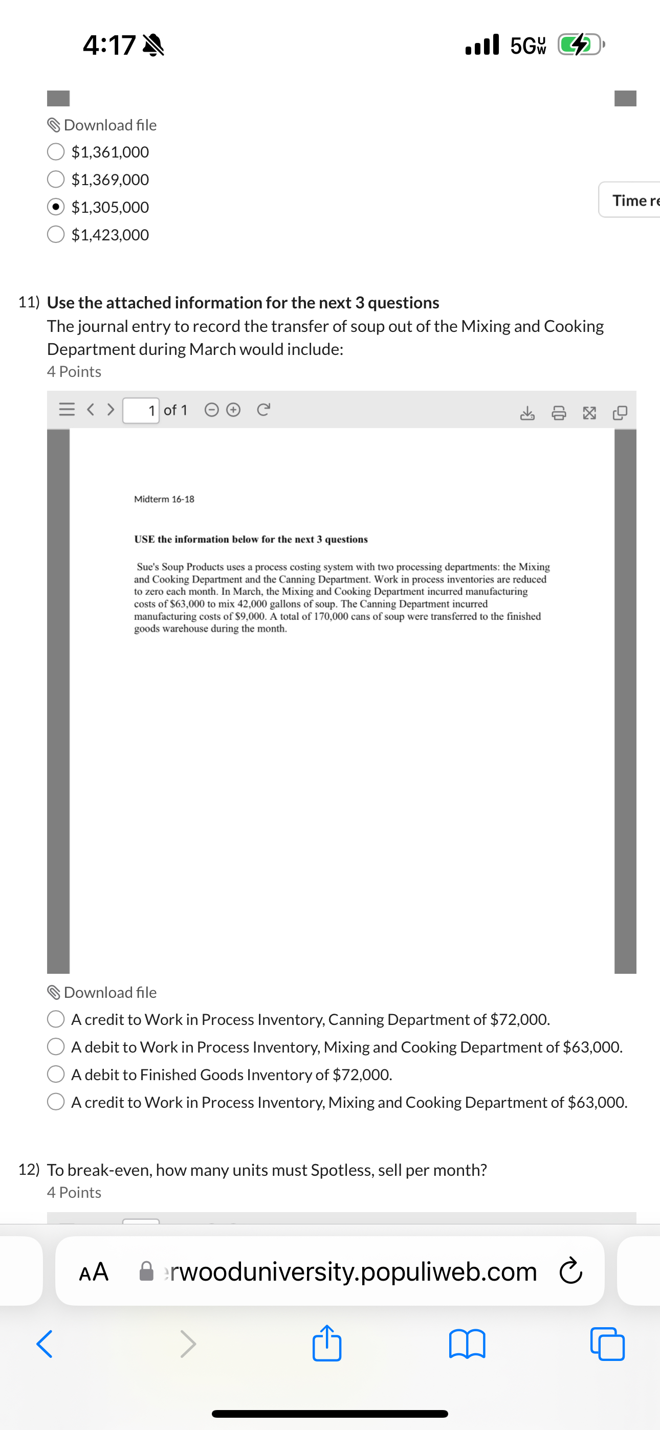  Midterm 16-18 USE the information below for the next 3 questions