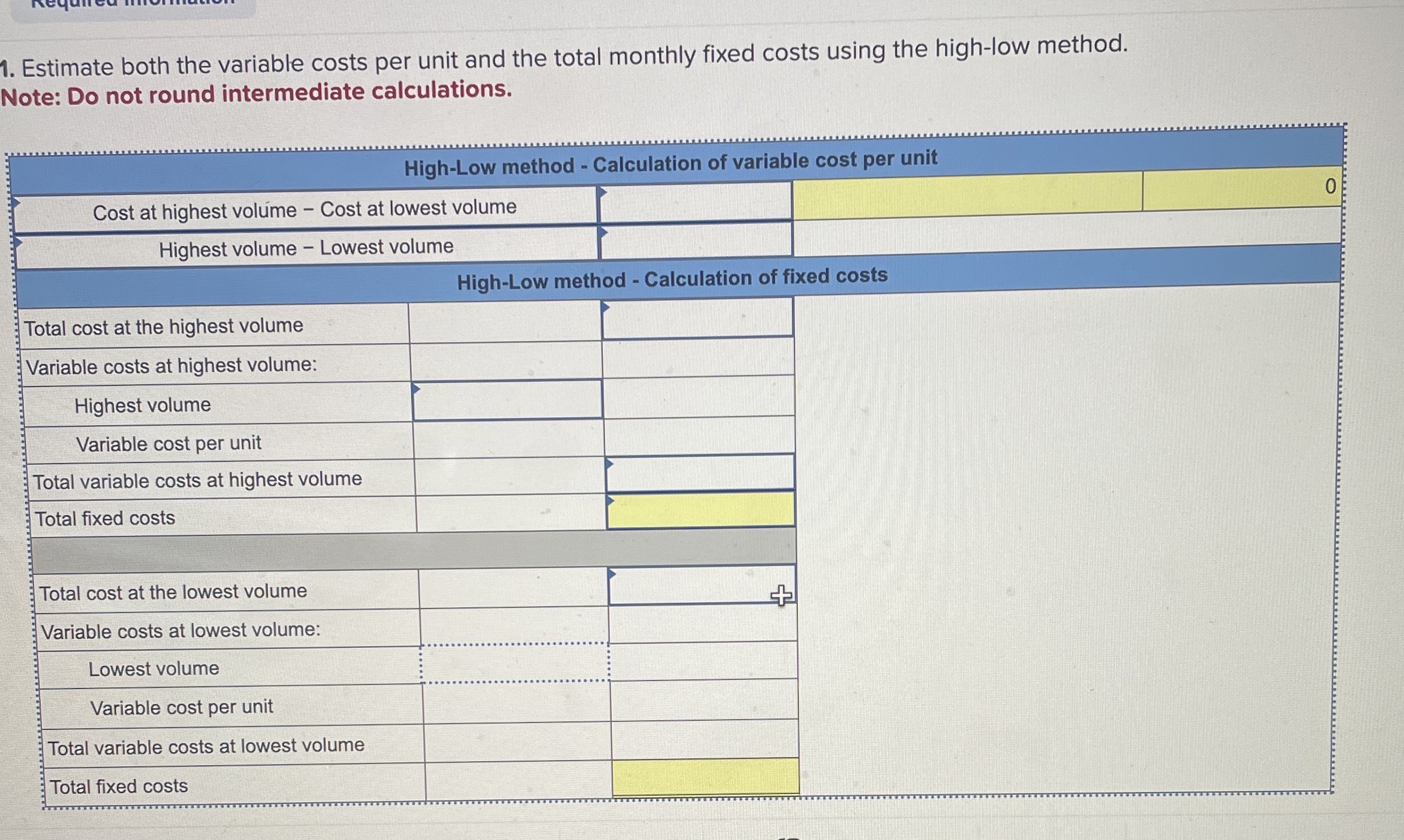  Required information Problem 18-1A (Algo) Measuring costs using high-low method LO