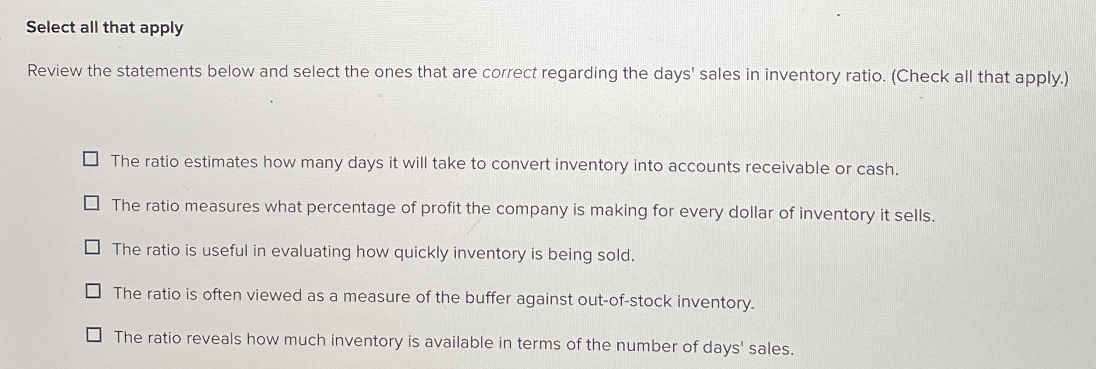  Select all that apply Review the statements below and select the