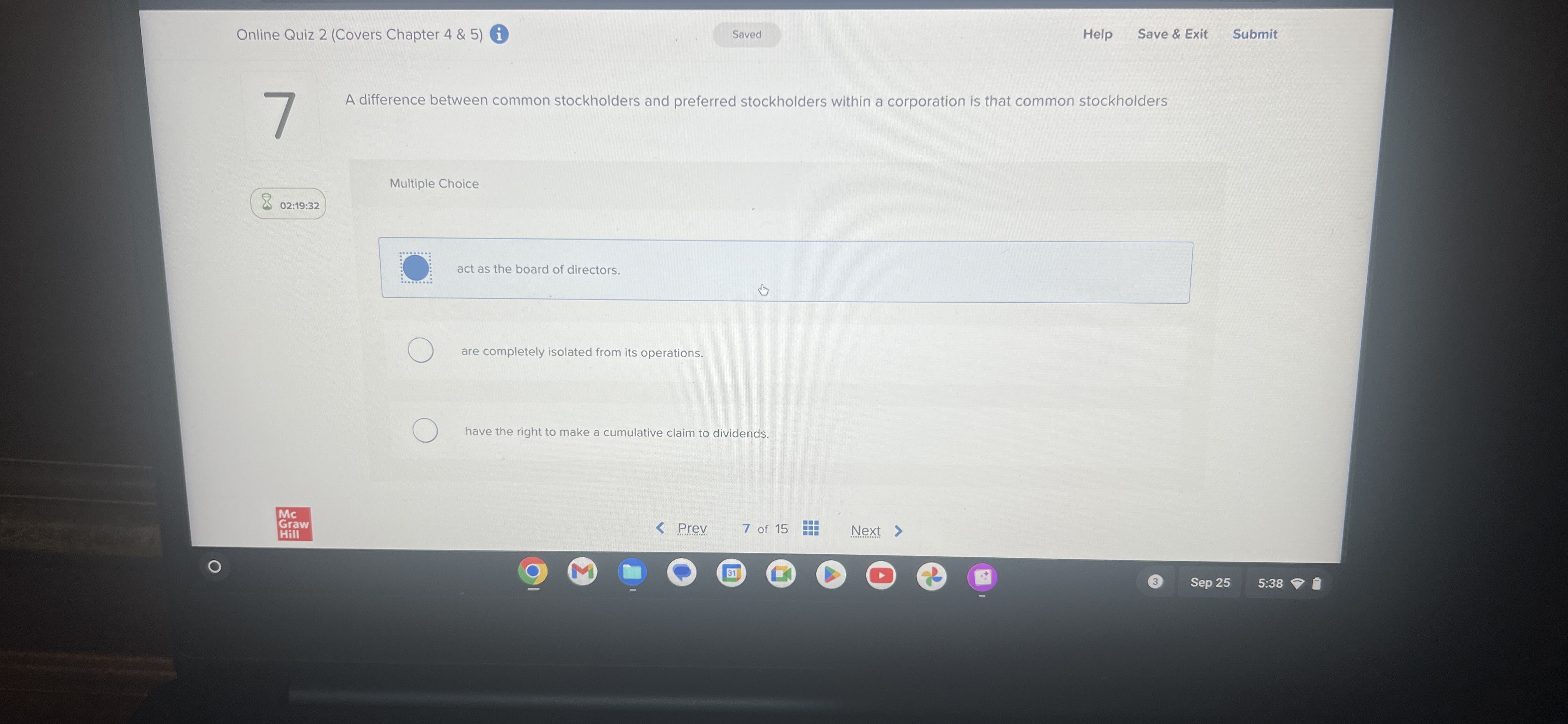  A difference between common stockholders and preferred stockholders within a corporation