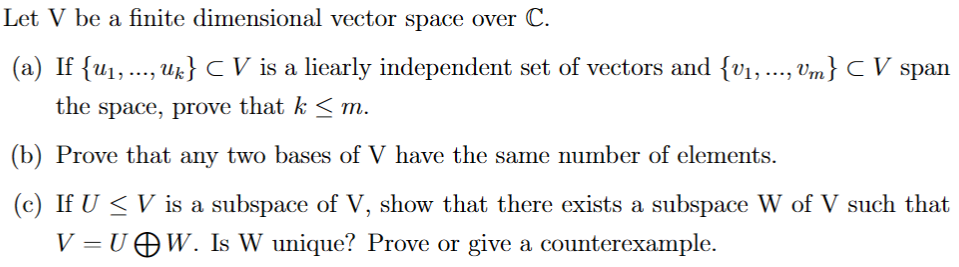  Let V be a finite dimensional vector space over C. (a)